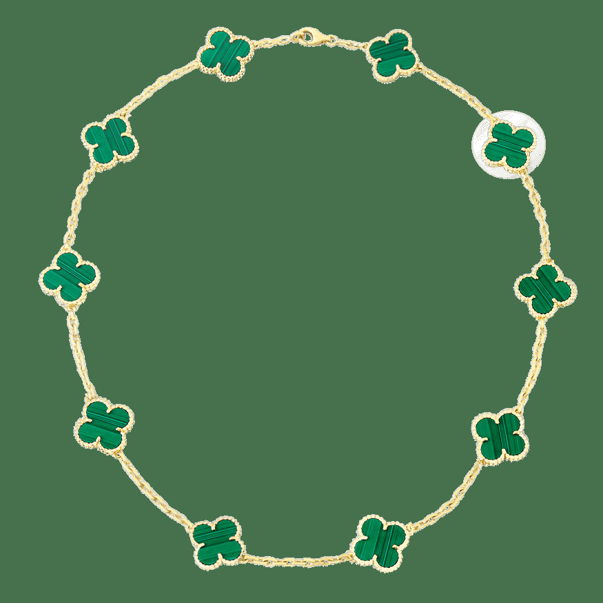 Колье Vintage Alhambra, 10 мотивов, желтое золото, малахит