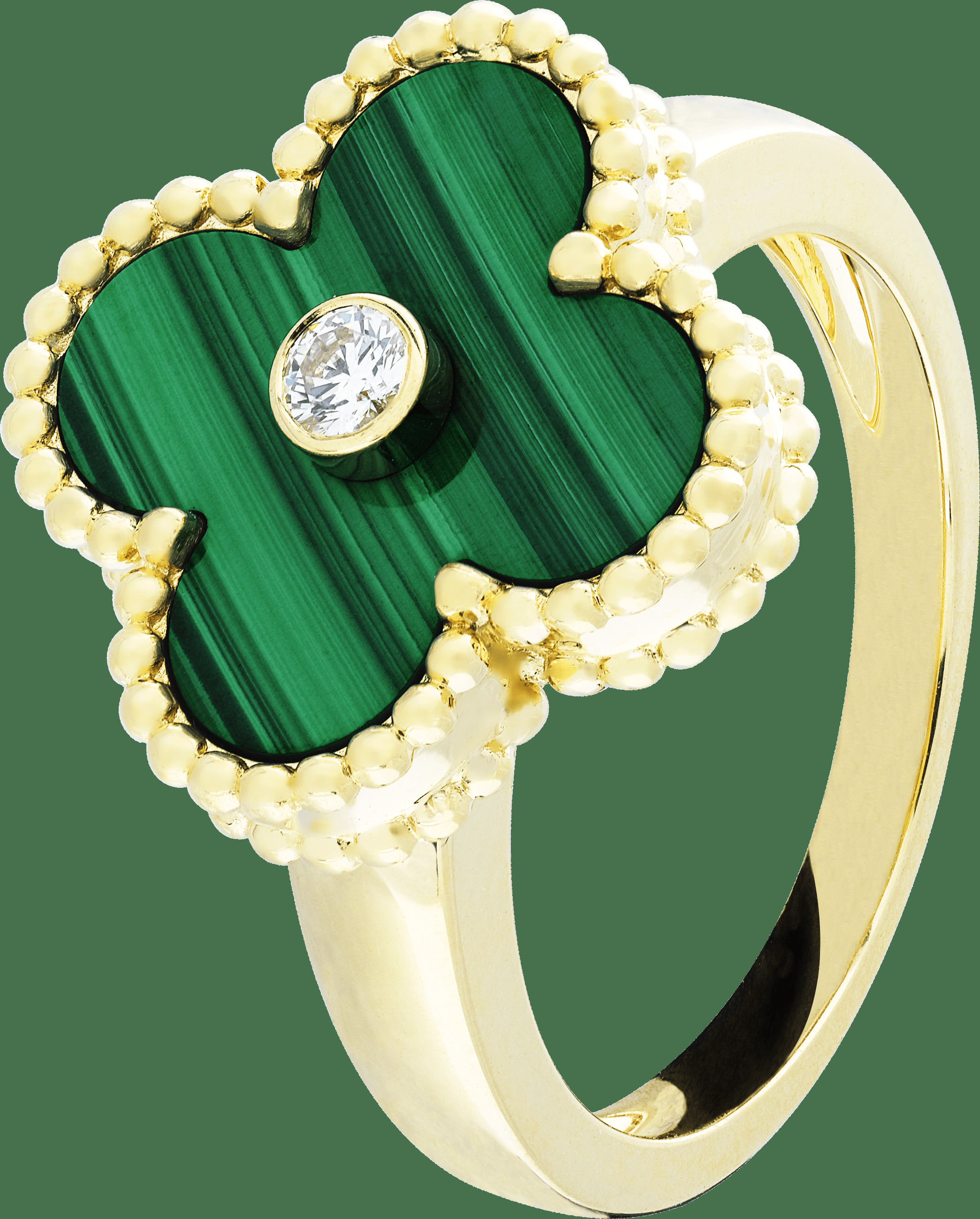 Кольцо Vintage Alhambra, желтое золото, малахит, бриллиант