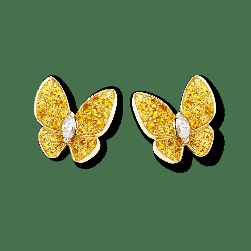 Симметричные серьги Two Butterflies, желтое золото, желтые сапфиры, белое золото, бриллианты