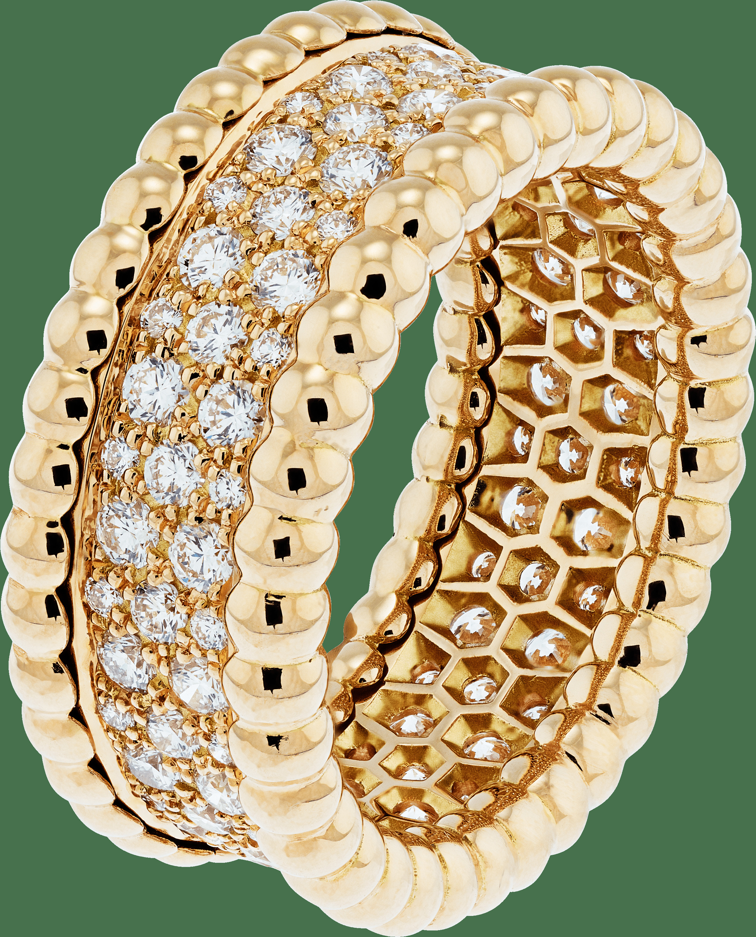 Кольцо Perlée diamants, 3 ряда, желтое золото, бриллианты.