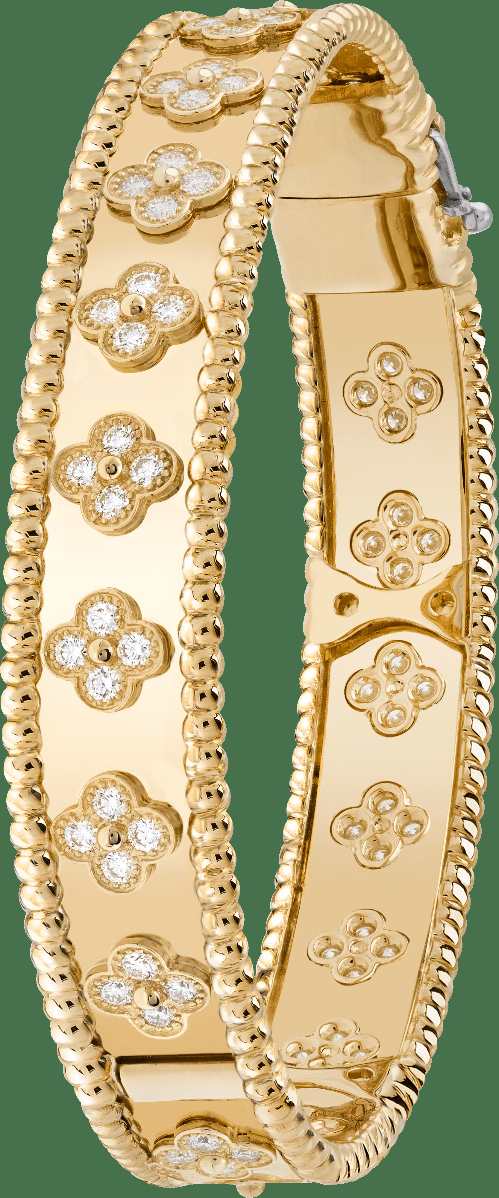 Браслет Perlée clovers, желтое золото, бриллианты, модель среднего размера.