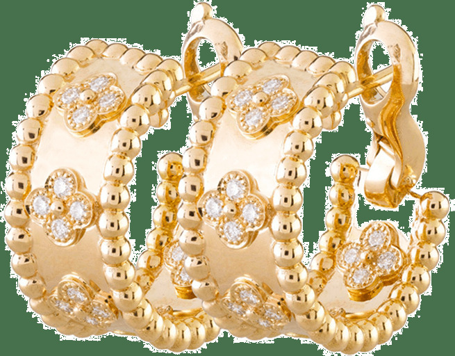 Серьги-кольца Perlée clovers, желтое золото, бриллианты