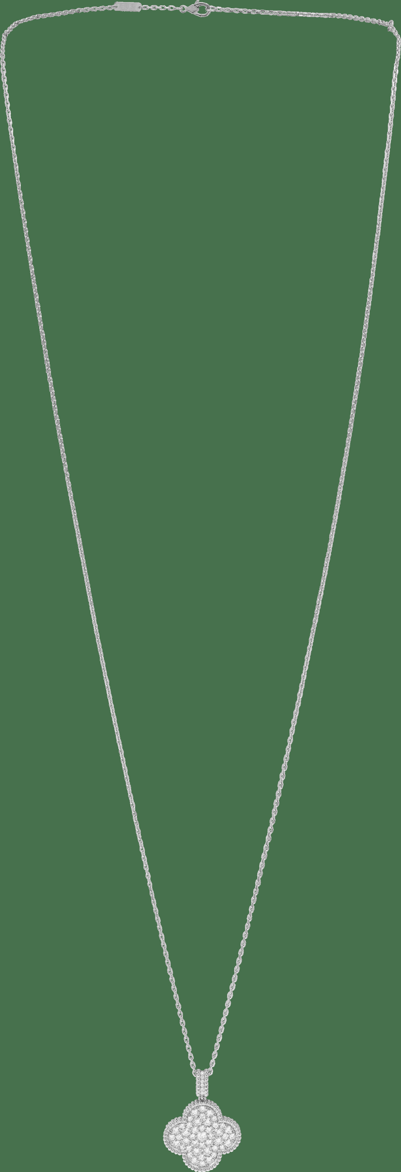 Длинное колье Magic Alhambra, 1 мотив, белое золото, бриллиантовое паве.