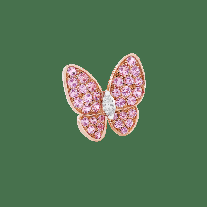 1 серьга Two Butterfly, розовое золото, розовые сапфиры, белое золото, бриллиант