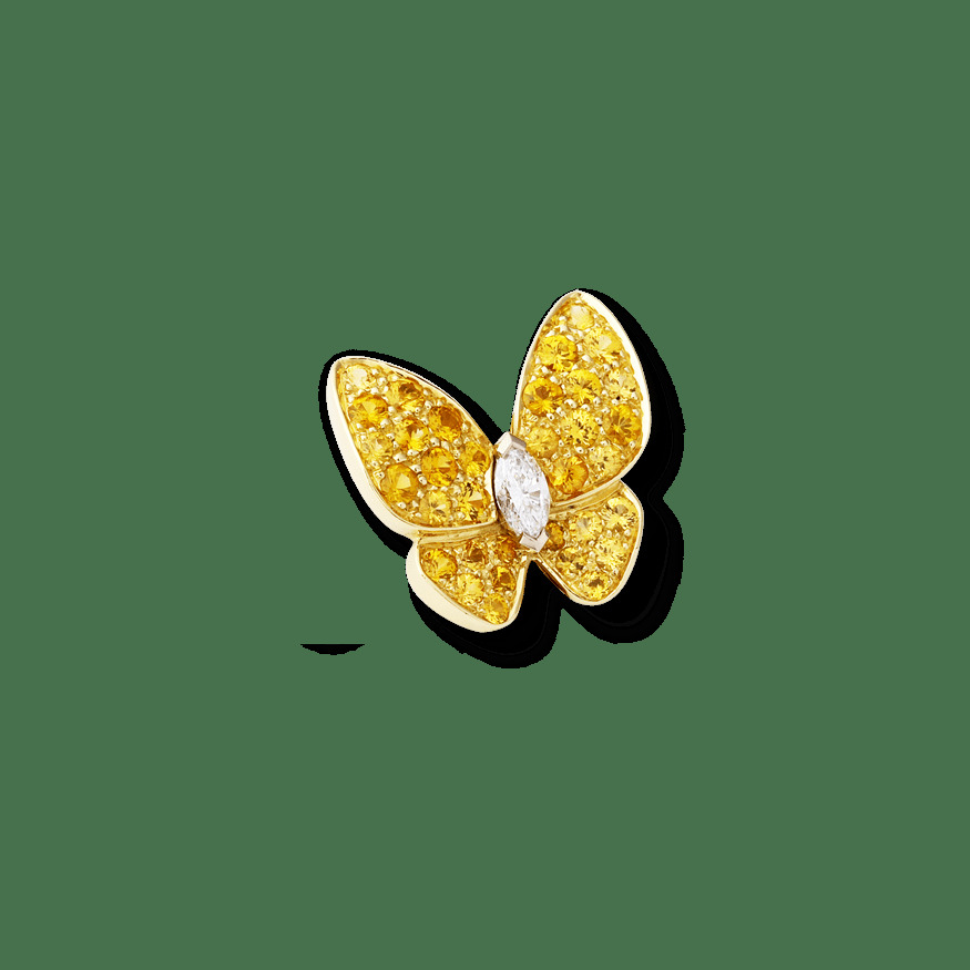 1 серьга Two Butterfly, желтое золото, желтые сапфиры, бриллиант