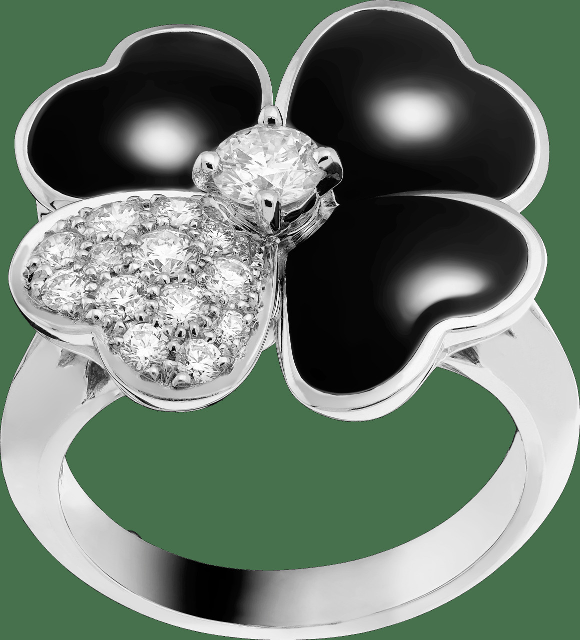 Кольцо Cosmos, модель среднего размера, белое золото, оникс, бриллианты