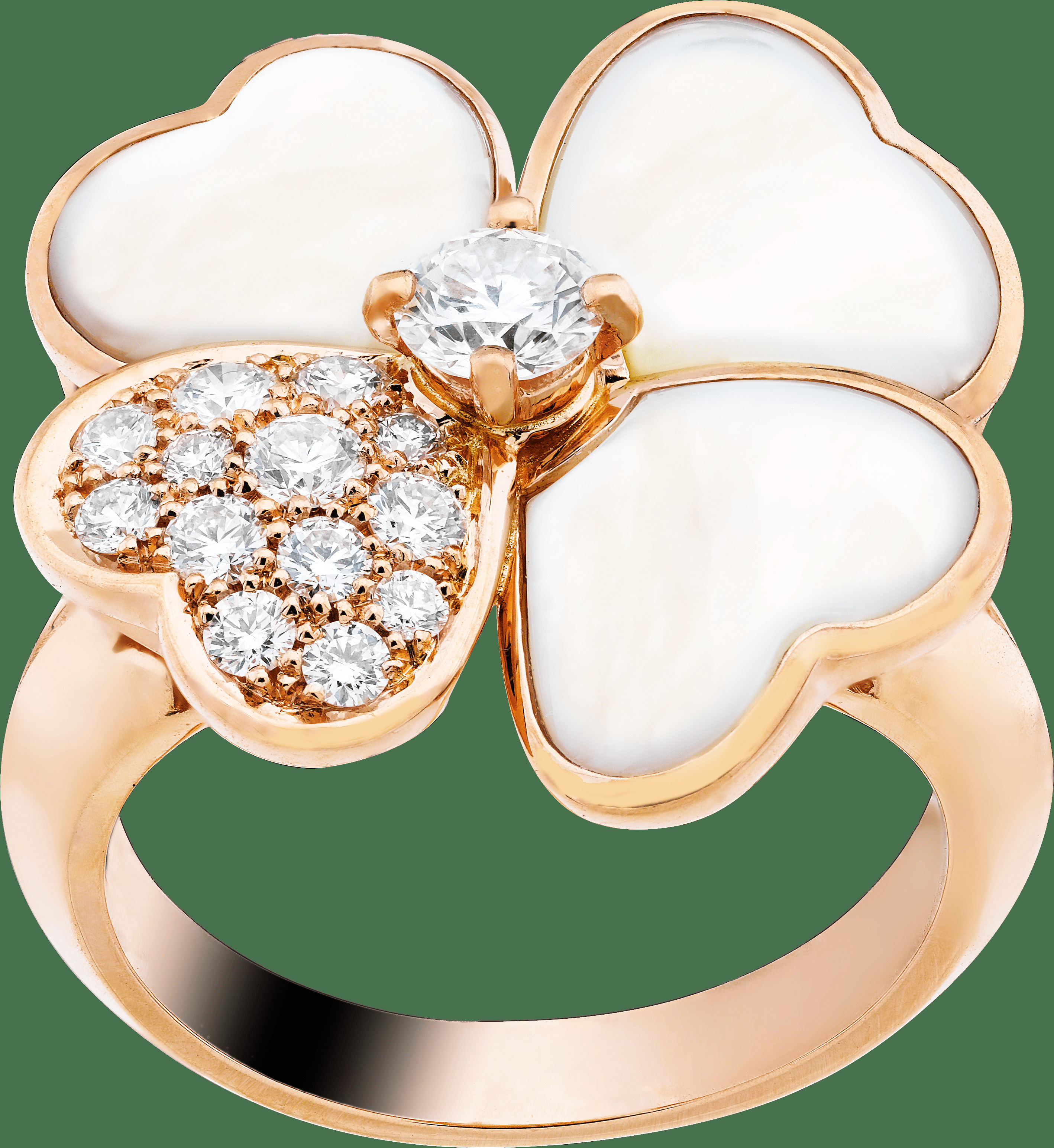 Кольцо Cosmos, модель среднего размера, розовое золото, белый перламутр, бриллианты