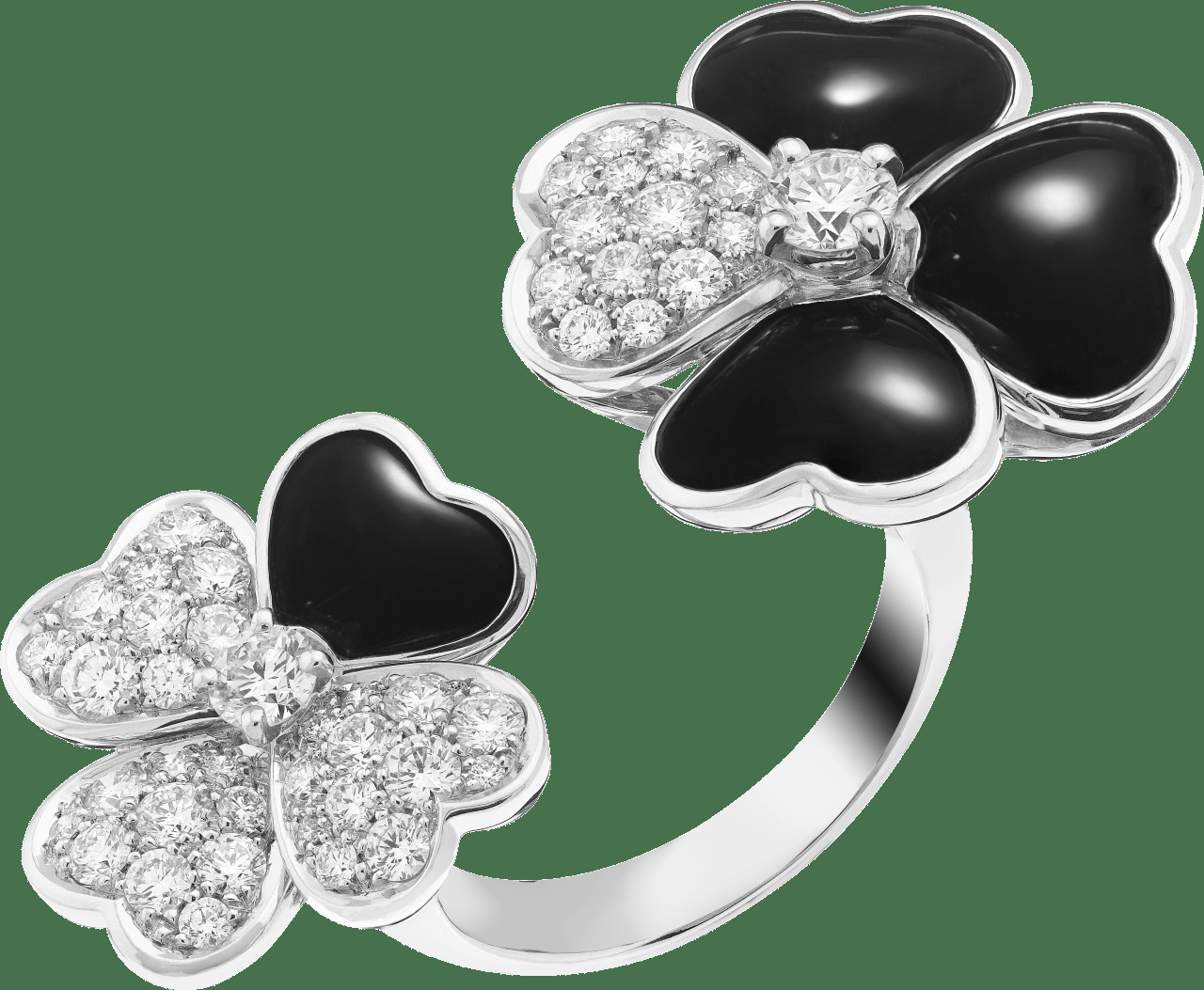 Кольцо на два пальца Cosmos, белое золото, оникс, бриллианты