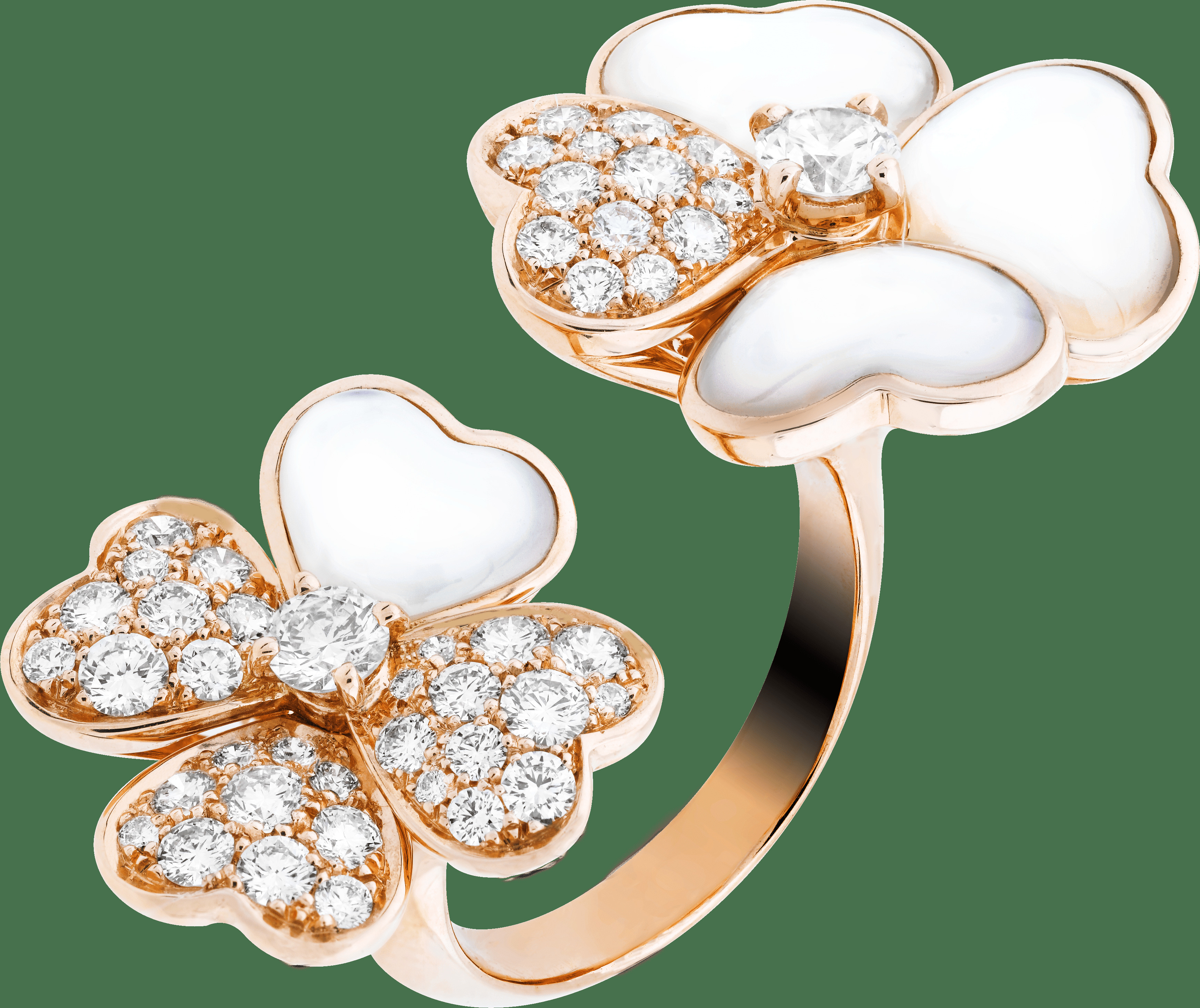 Кольцо на два пальца Cosmos, розовое золото, белый перламутр, бриллианты