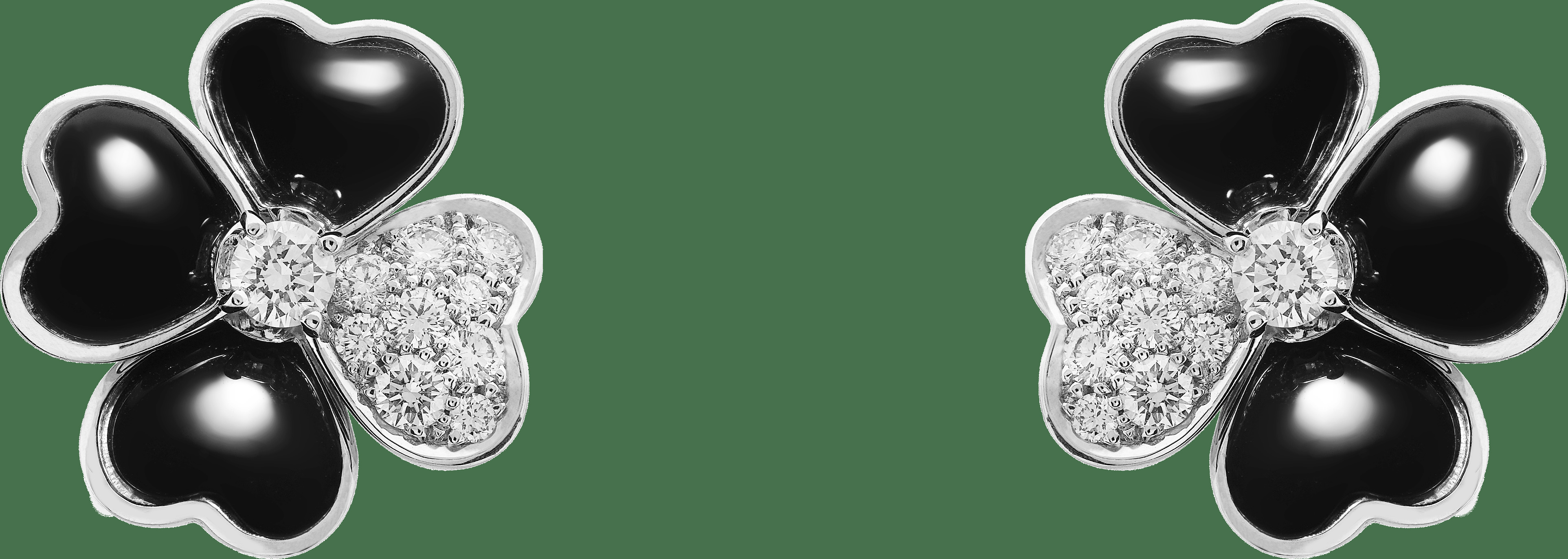 Серьги Cosmos, маленькая модель, белое золото, оникс, бриллианты