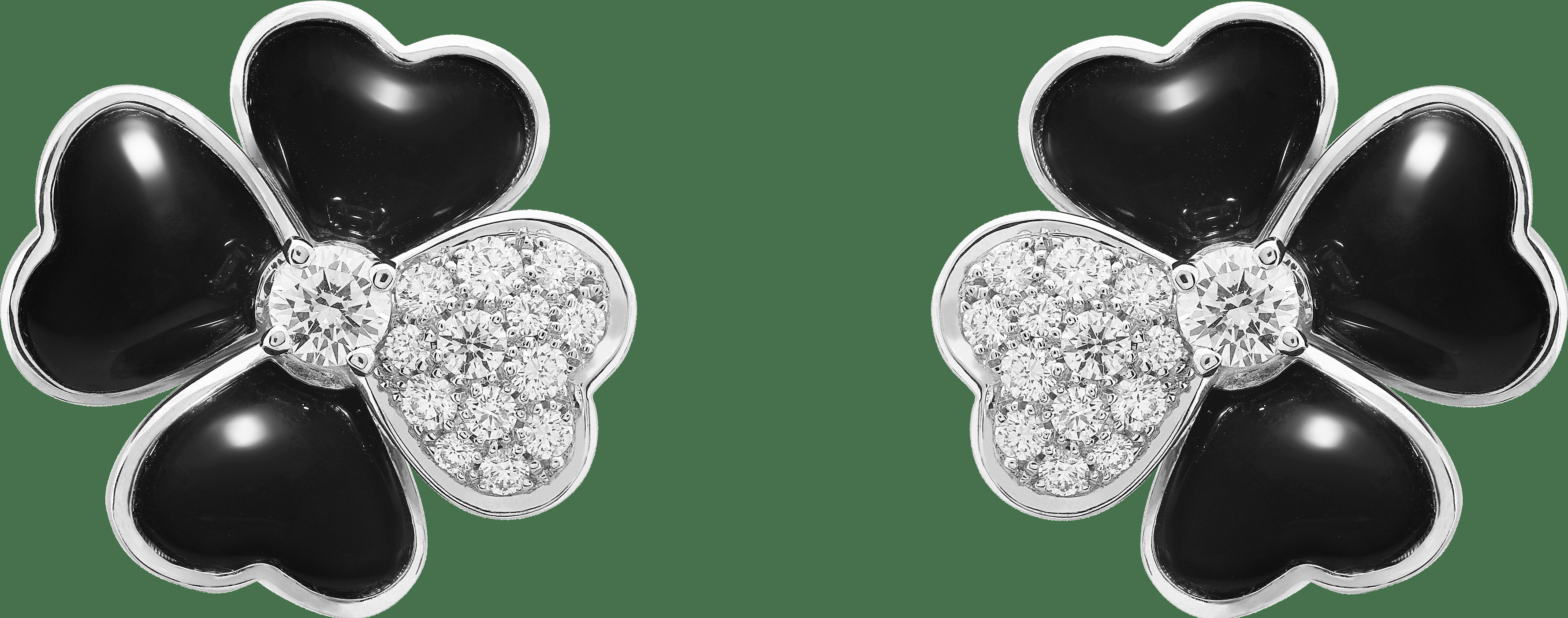 Серьги Cosmos, модель среднего размера, белое золото, оникс, бриллианты