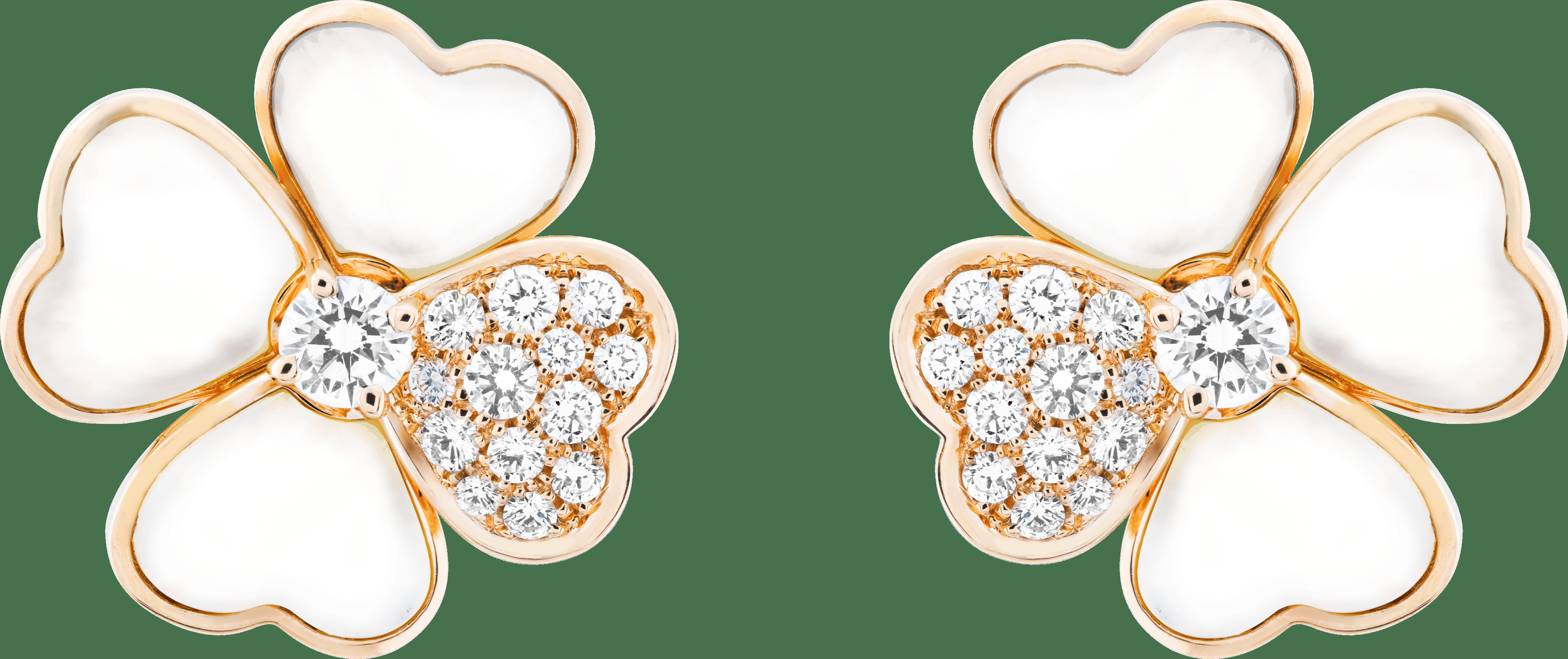 Серьги Cosmos, модель среднего размера, розовое золото, белый перламутр, бриллианты