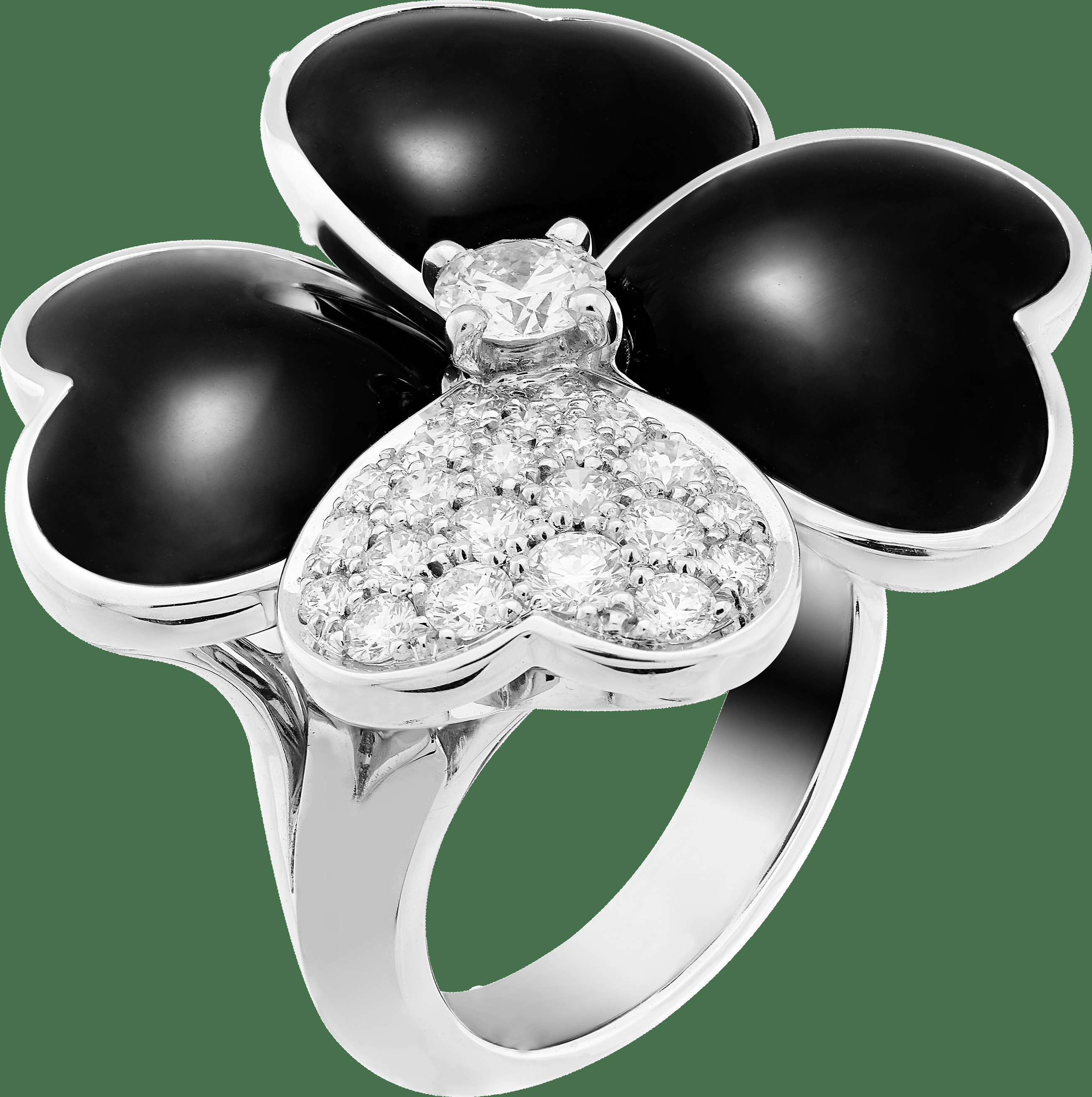 Кольцо Cosmos, большая модель, белое золото, оникс, бриллианты