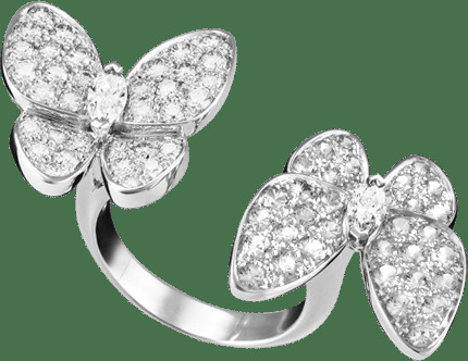 Кольцо на два пальца Two Butterflies, белое золото, бриллианты