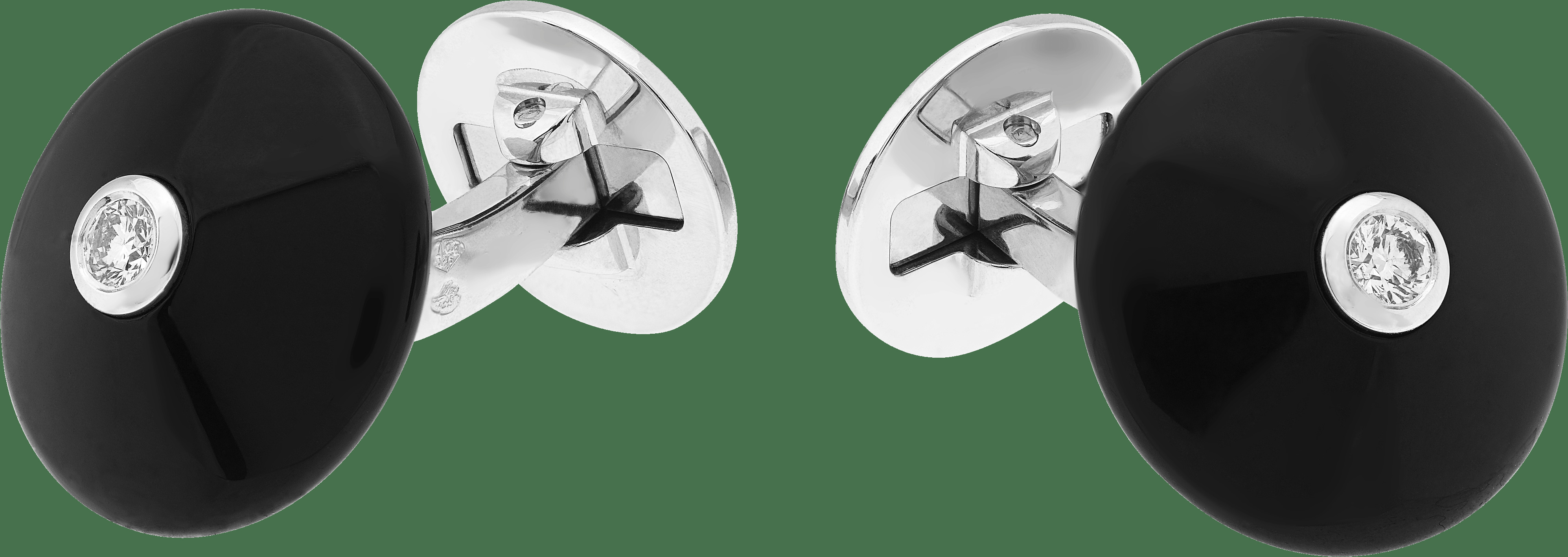 Круглые запонки Pierre Arpels, белое золото, оникс, бриллианты