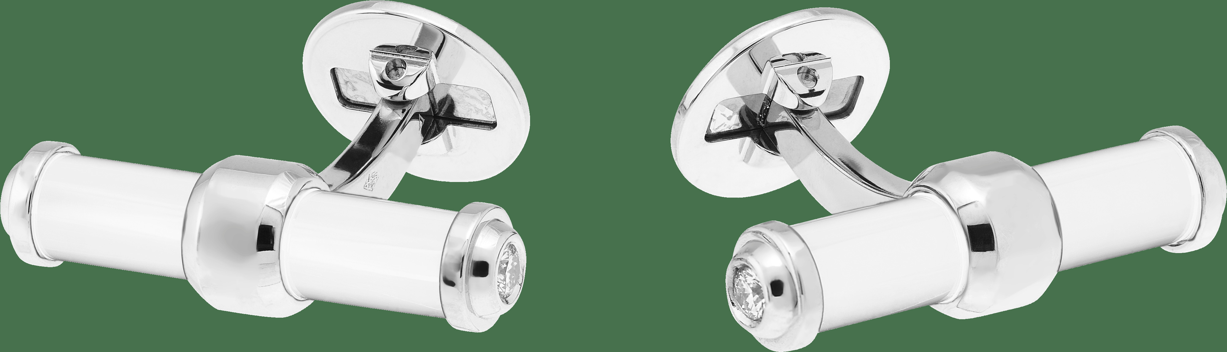 Прямоугольные запонки Pierre Arpels, белое золото, белый агат, бриллианты