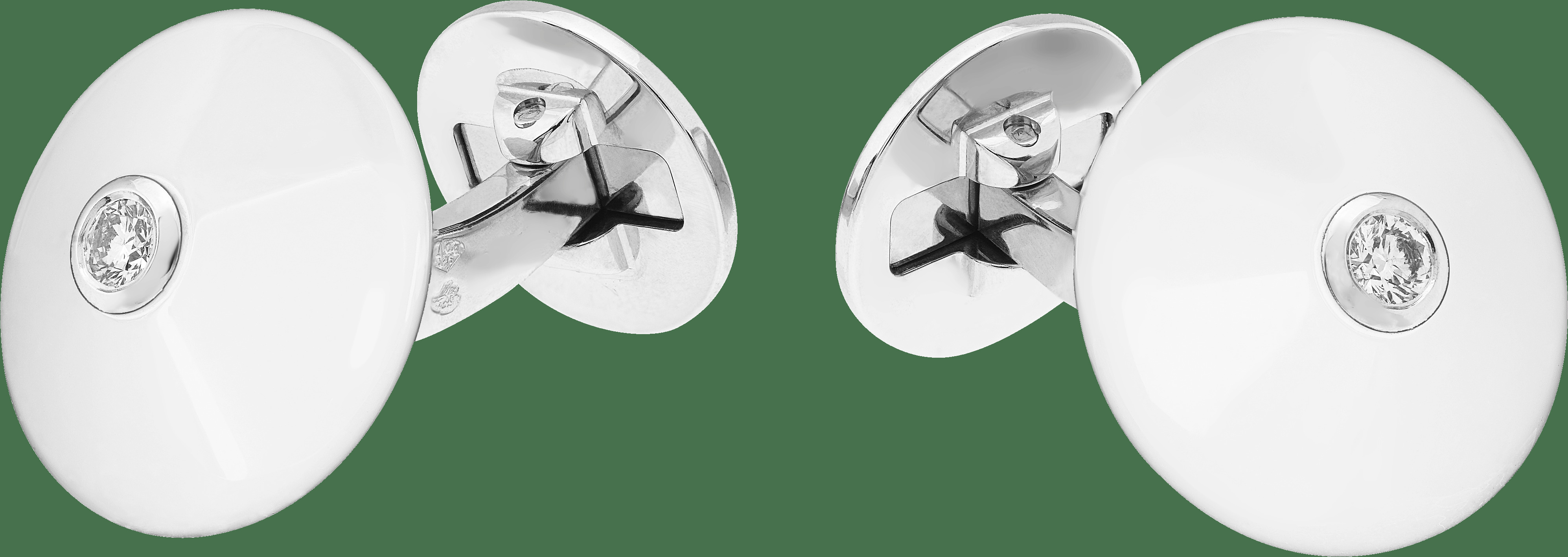 Круглые запонки Pierre Arpels, белое золото, белый агат, бриллианты