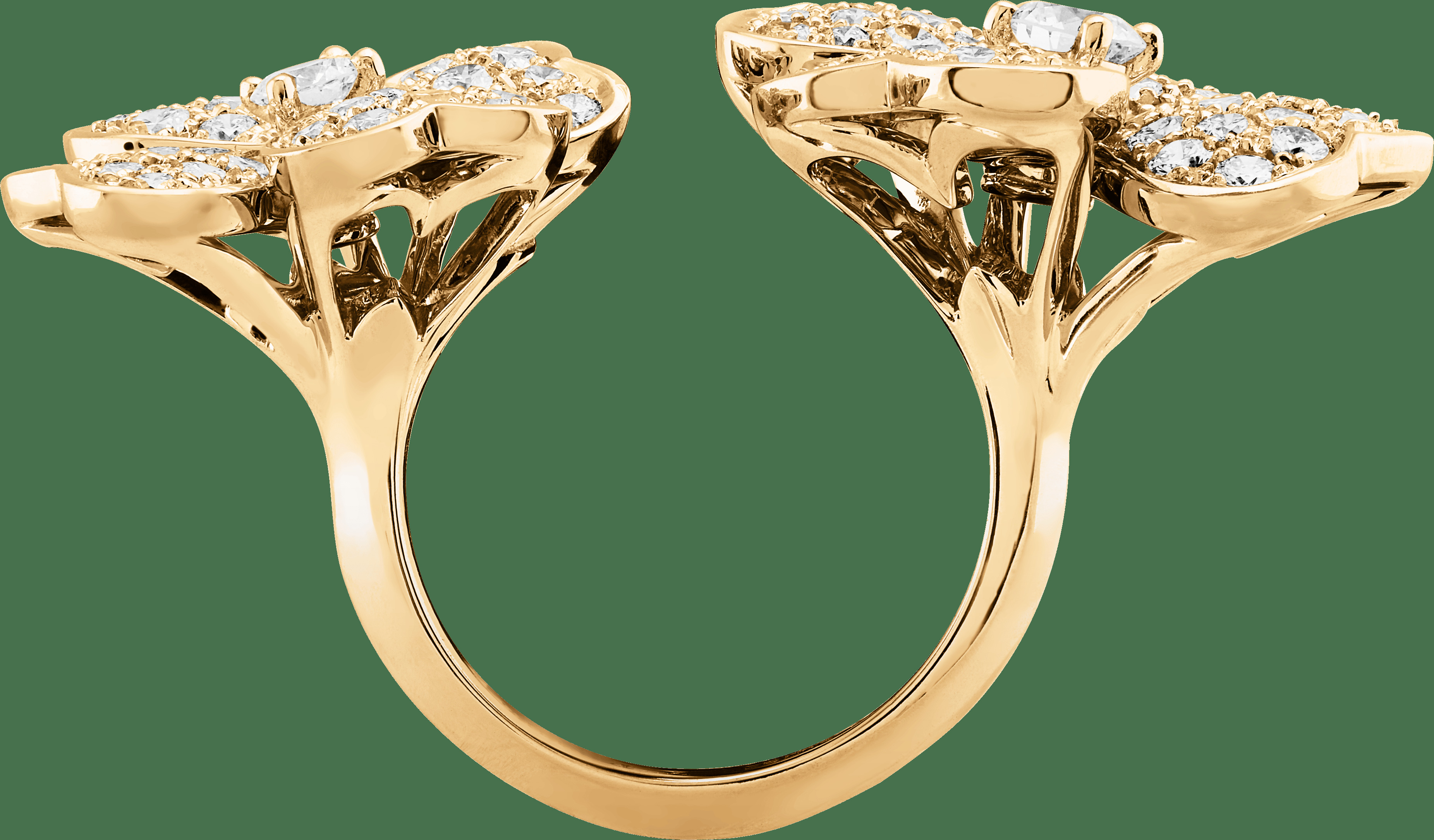 Кольцо на два пальца Cosmos, желтое золото, бриллианты