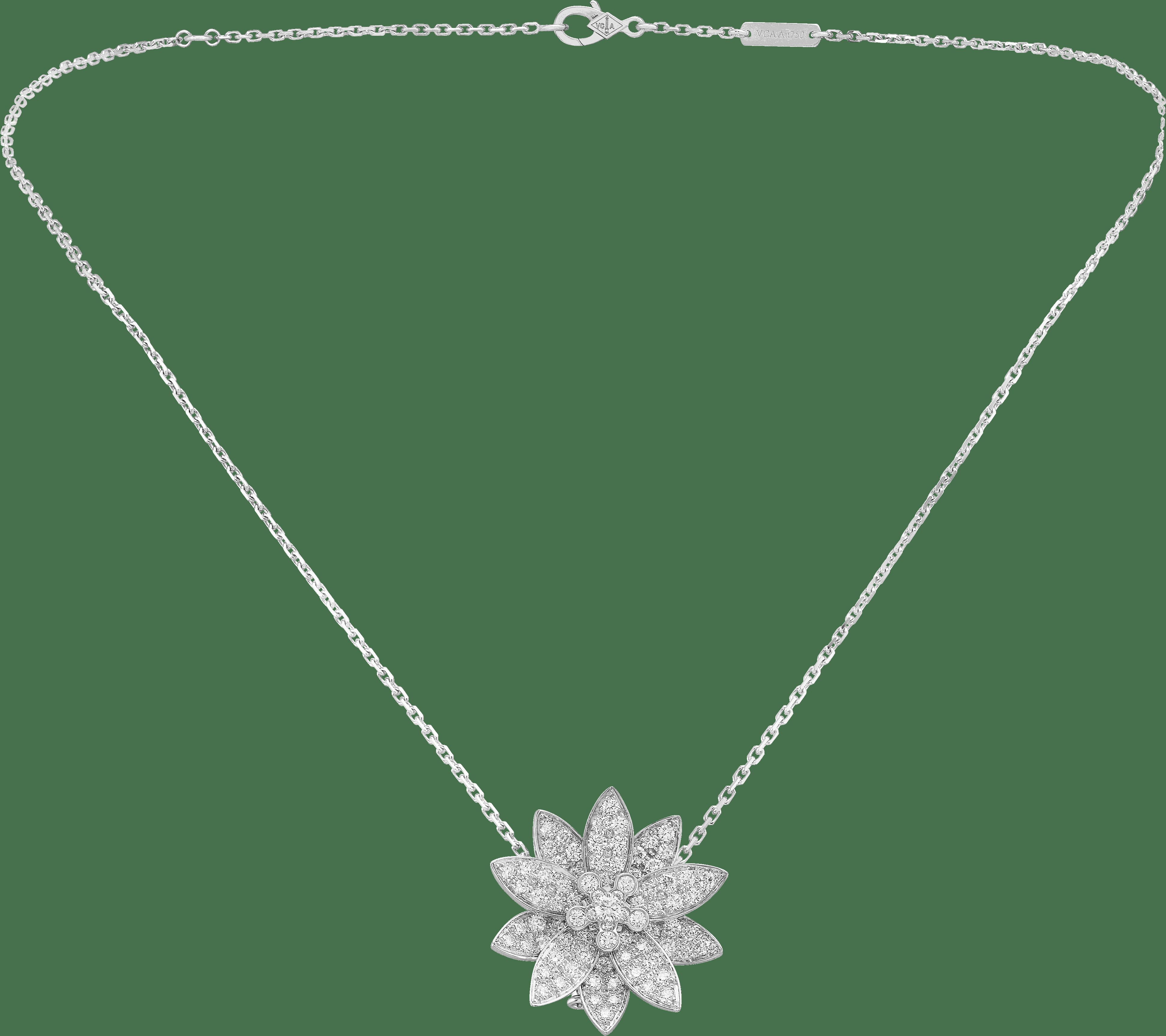 Брошь-подвеска Lotus, модель среднего размера, белое золото, бриллианты