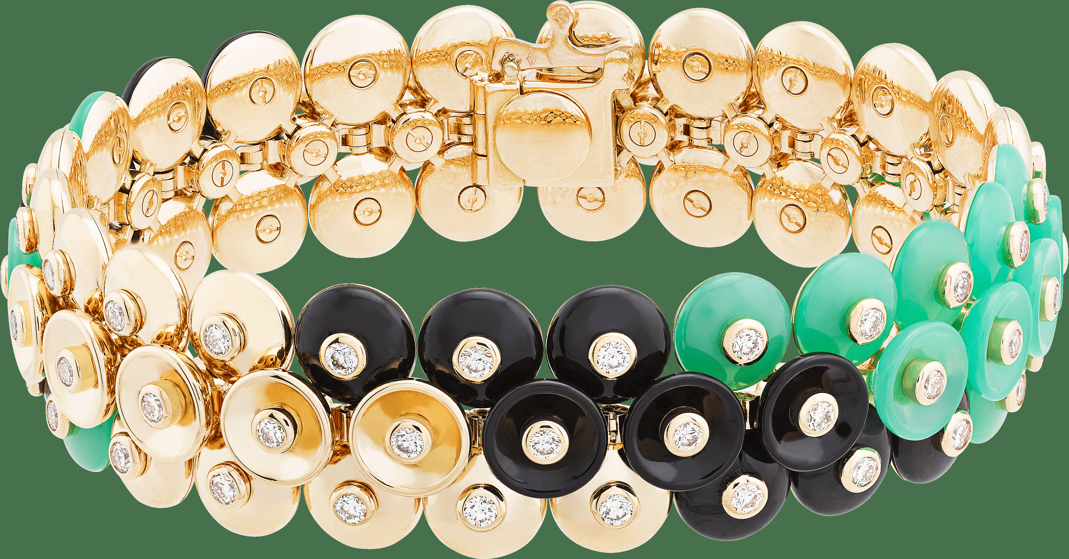 Браслет Bouton d'or, модель среднего размера, желтое золото, хризопраз, оникс, бриллианты