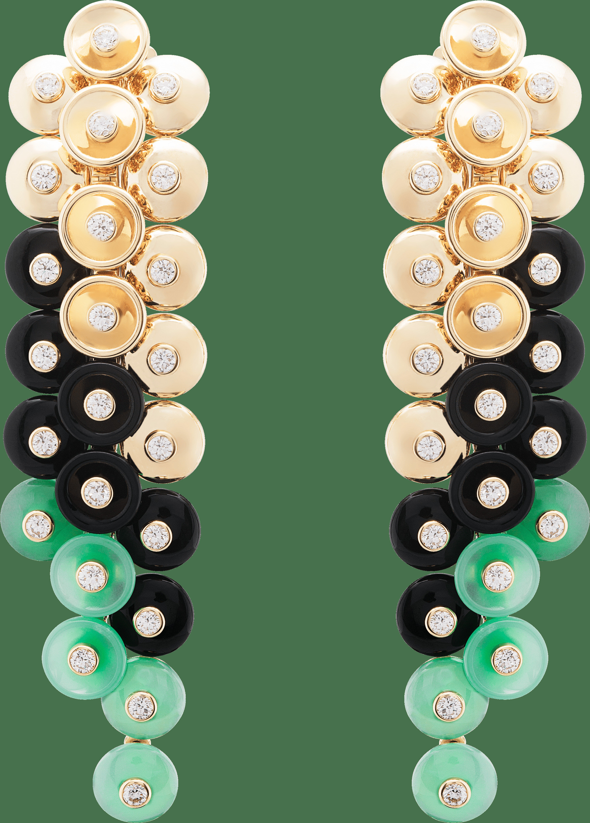 Серьги Bouton d'or, желтое золото, хризопраз, оникс, бриллианты