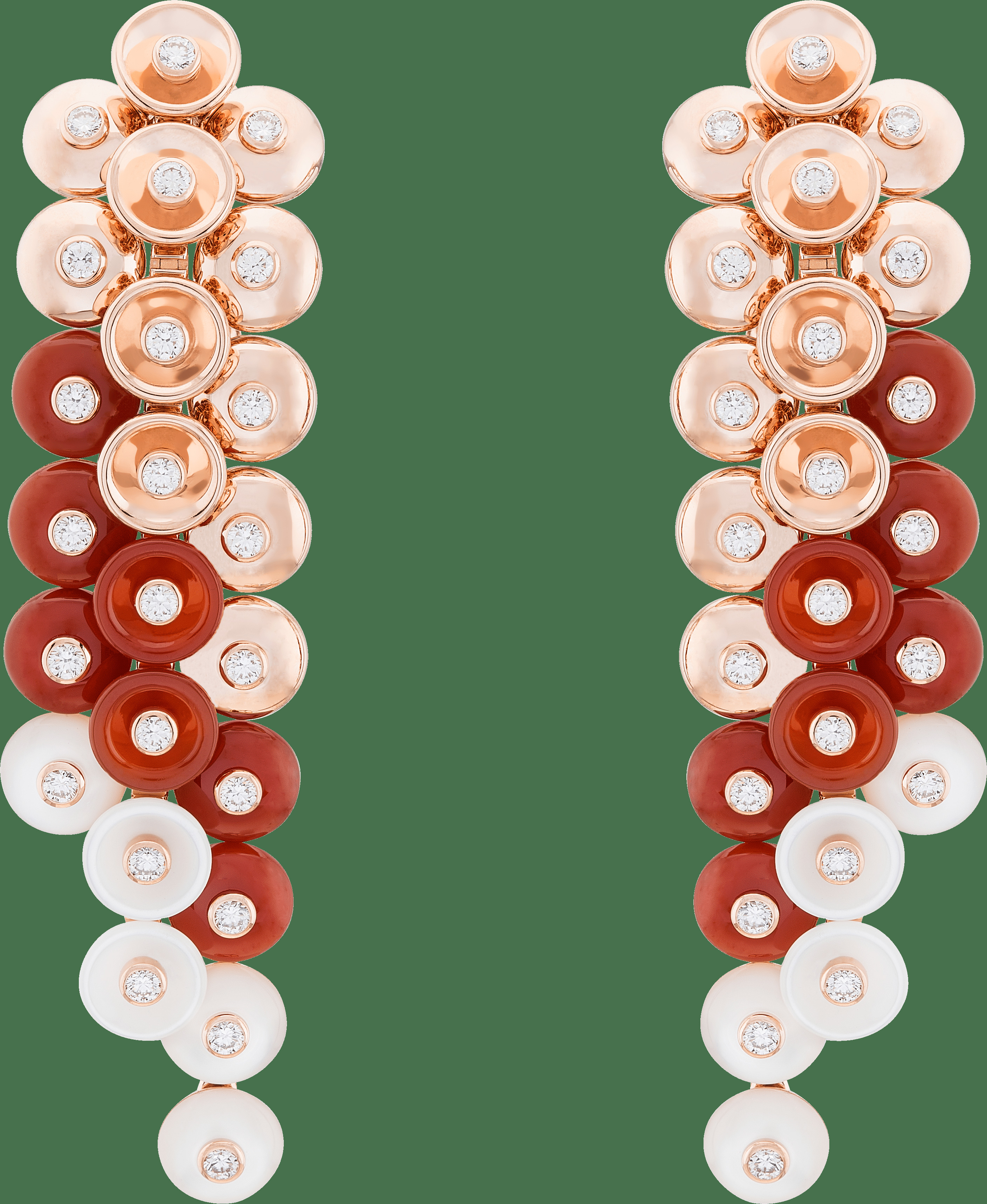 Серьги Bouton d'or, розовое золото, белый перламутр, корнеол, бриллианты