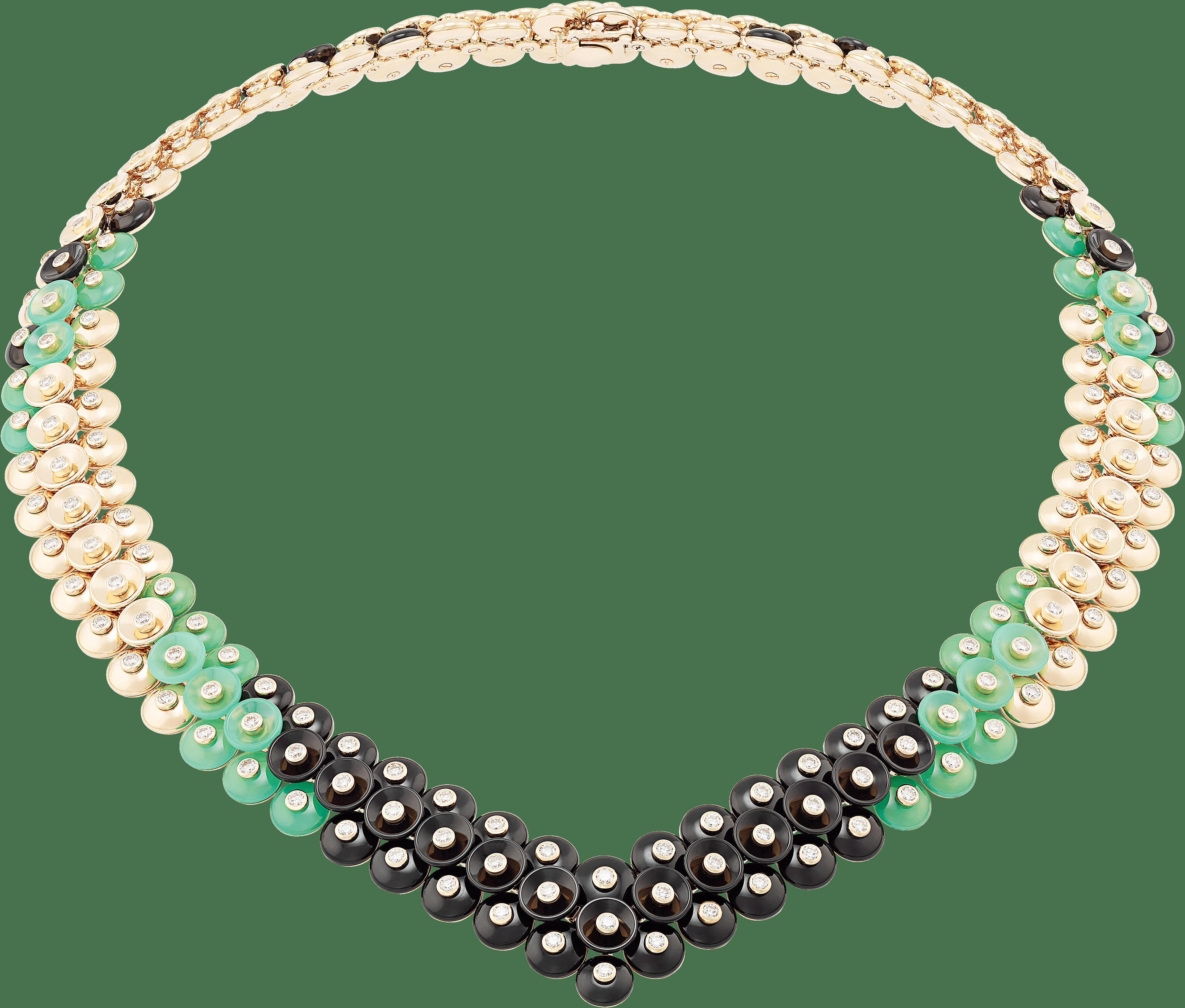 Колье Bouton d'or, желтое золото, хризопраз, оникс, бриллианты