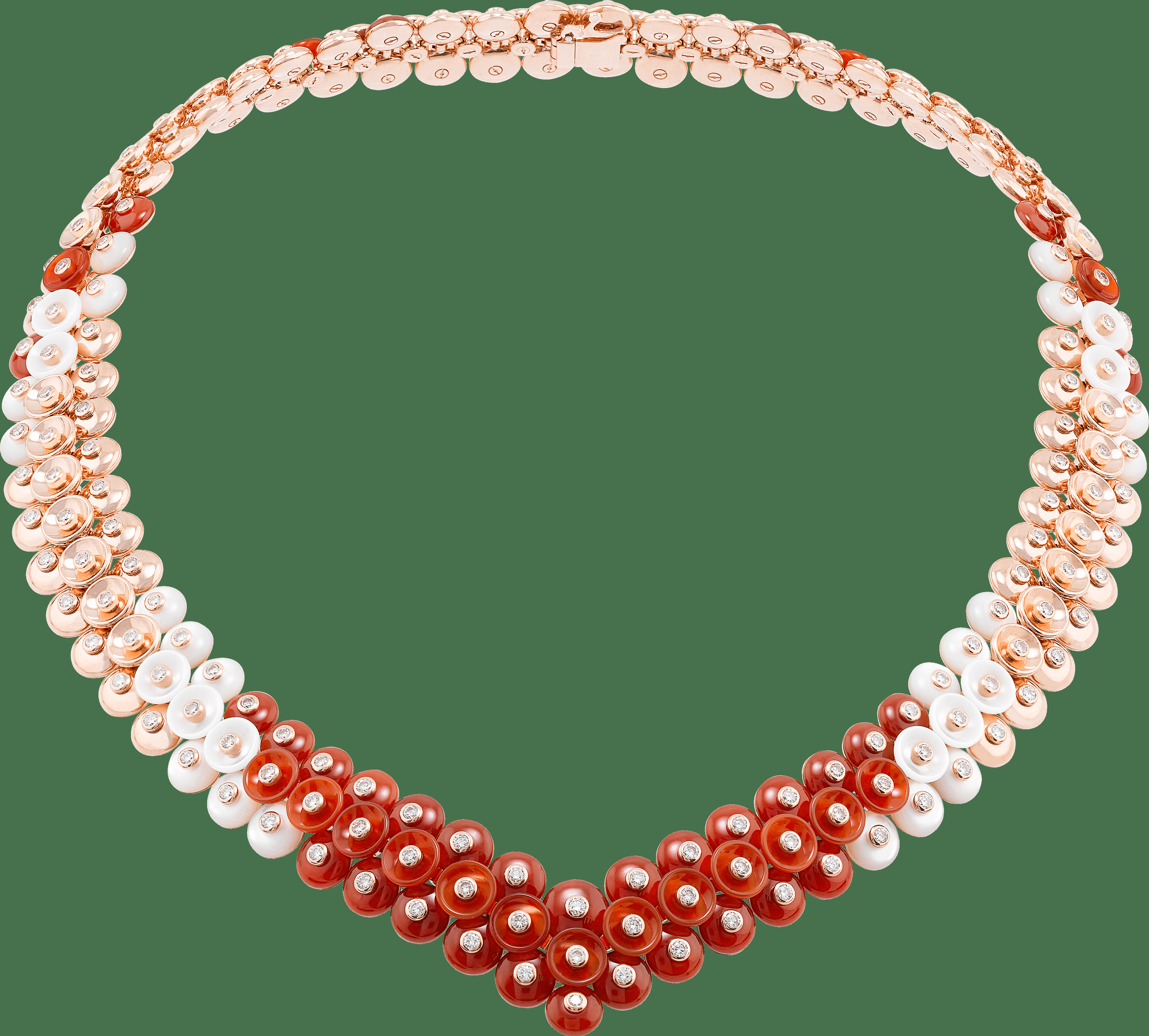 Колье Bouton d'or, розовое золото, белый перламутр, корнеол, бриллианты