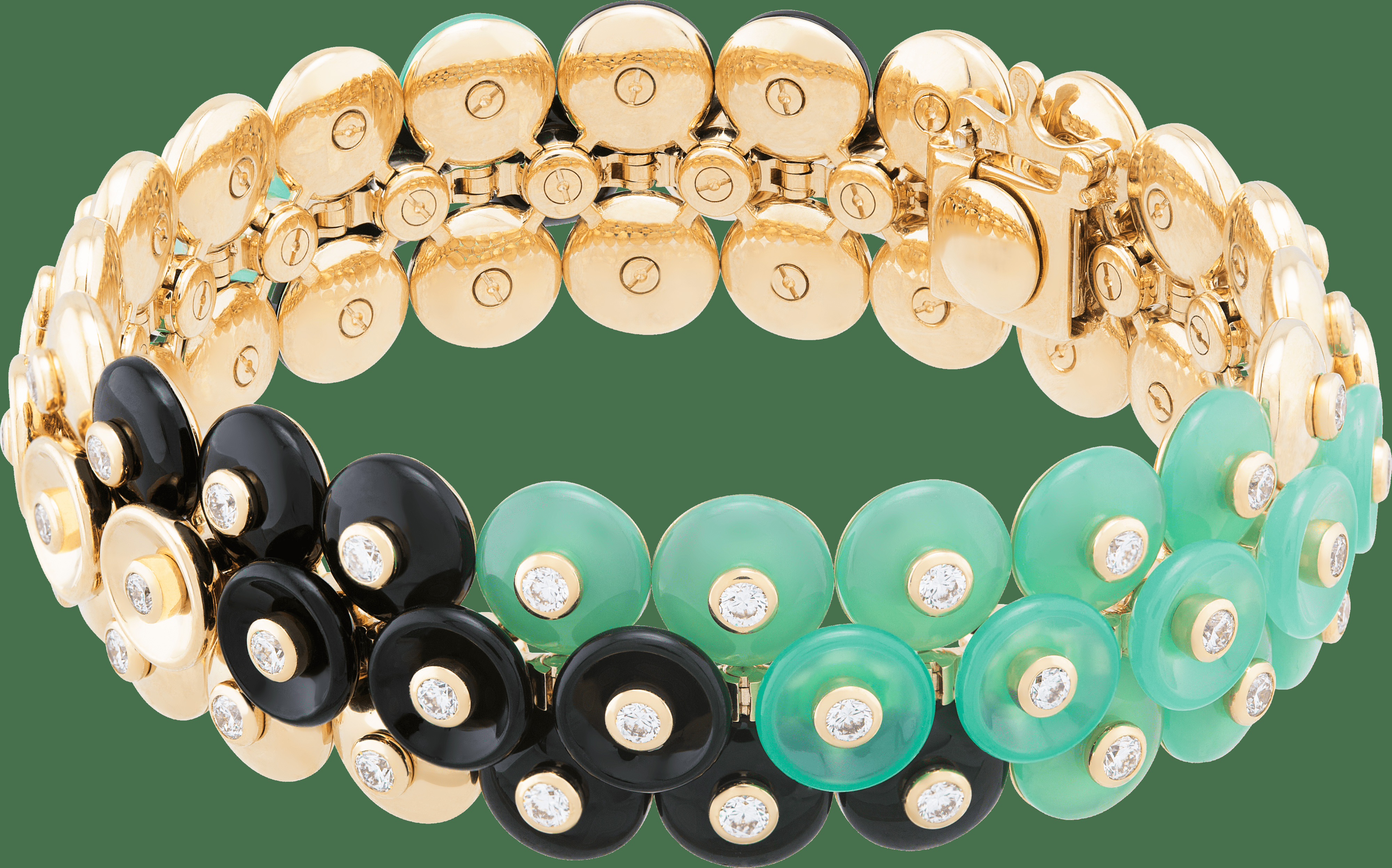 Браслет Bouton d'or, маленькая модель, желтое золото, хризопраз, оникс, бриллианты