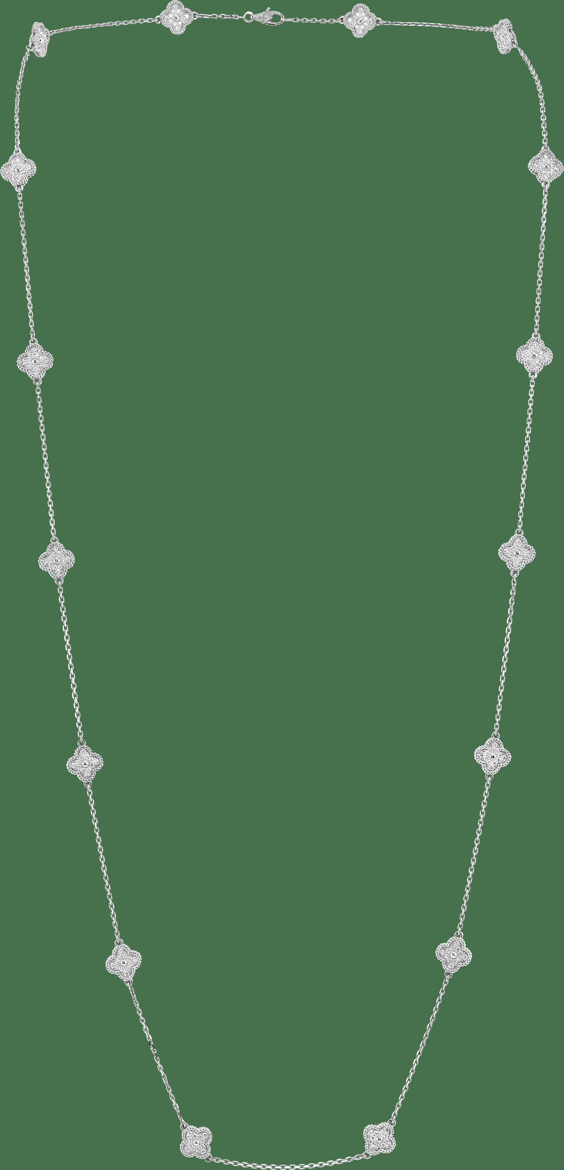 Длинное колье Sweet Alhambra, 16 мотивов, белое золото, бриллианты