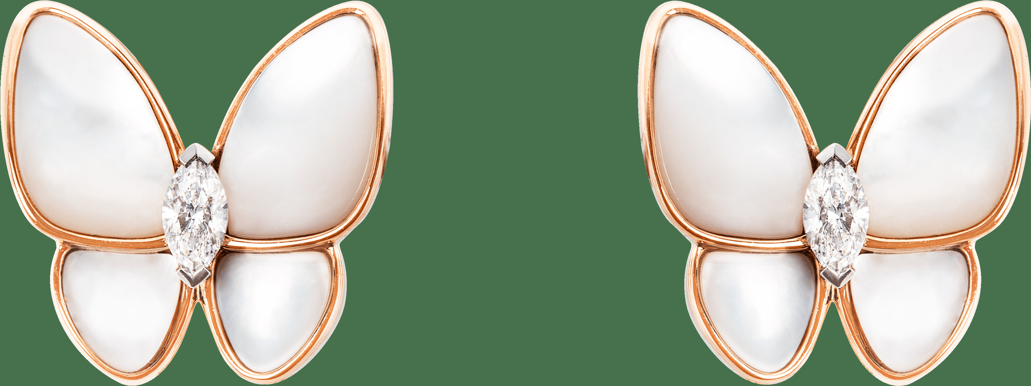 Серьги Two Butterfly, розовое золото, белый перламутр, белое золото, бриллианты