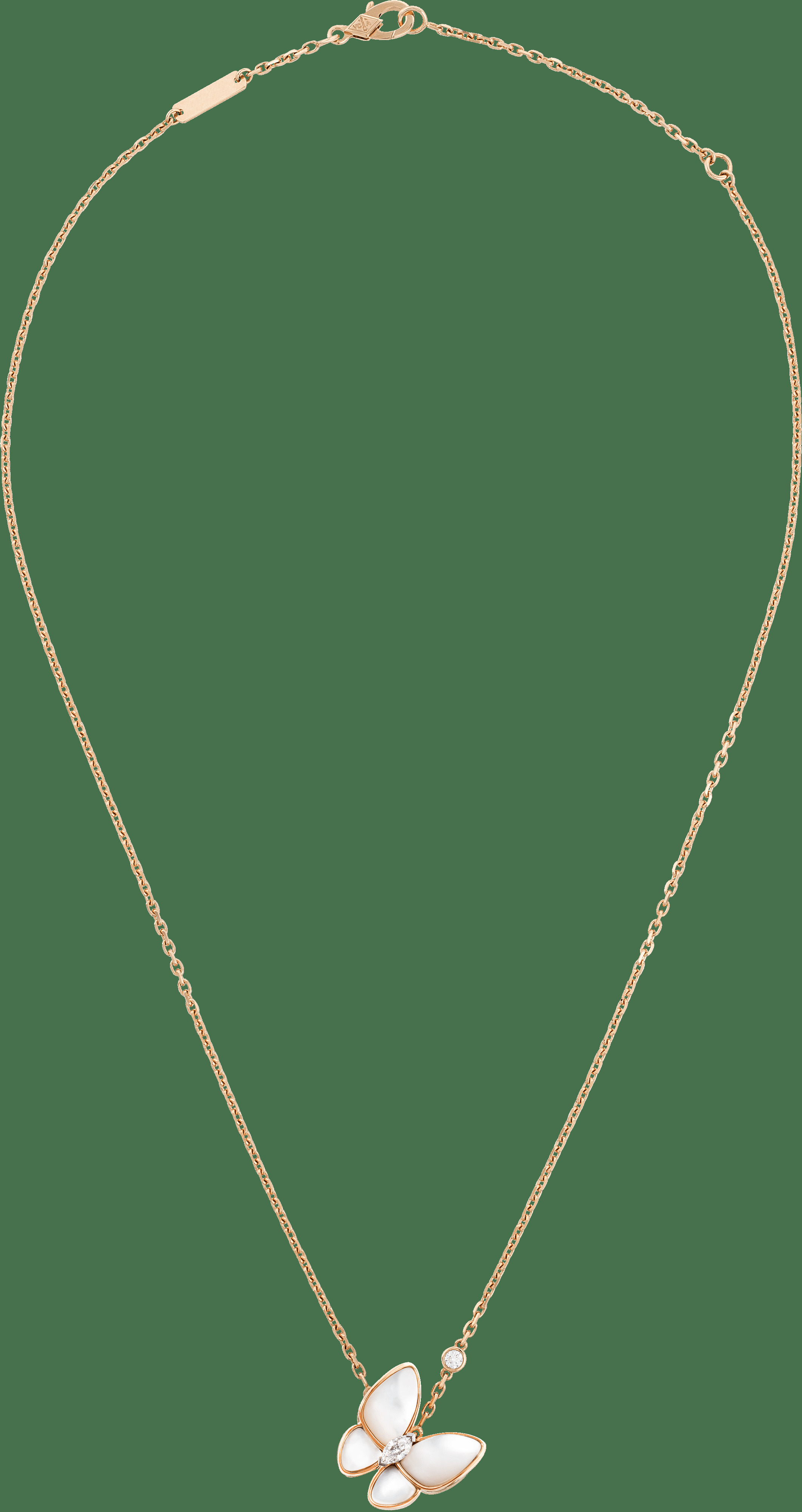 Подвеска Two Butterfly, розовое золото, белое золото, белый перламутр, бриллианты