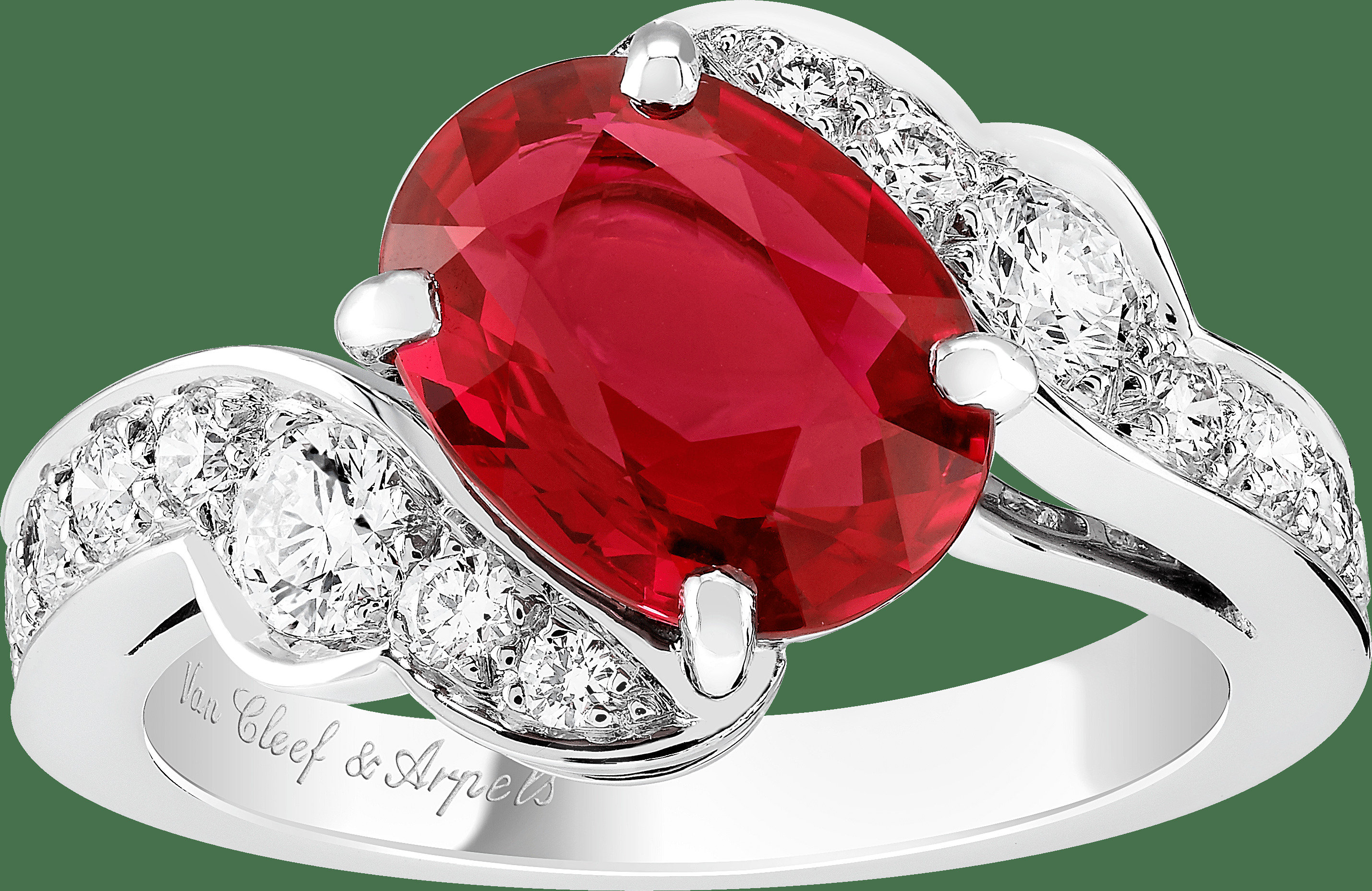 Кольцо-солитер Nuages, платина, бриллианты круглой огранки, один рубин овальной огранки 2,35 карата