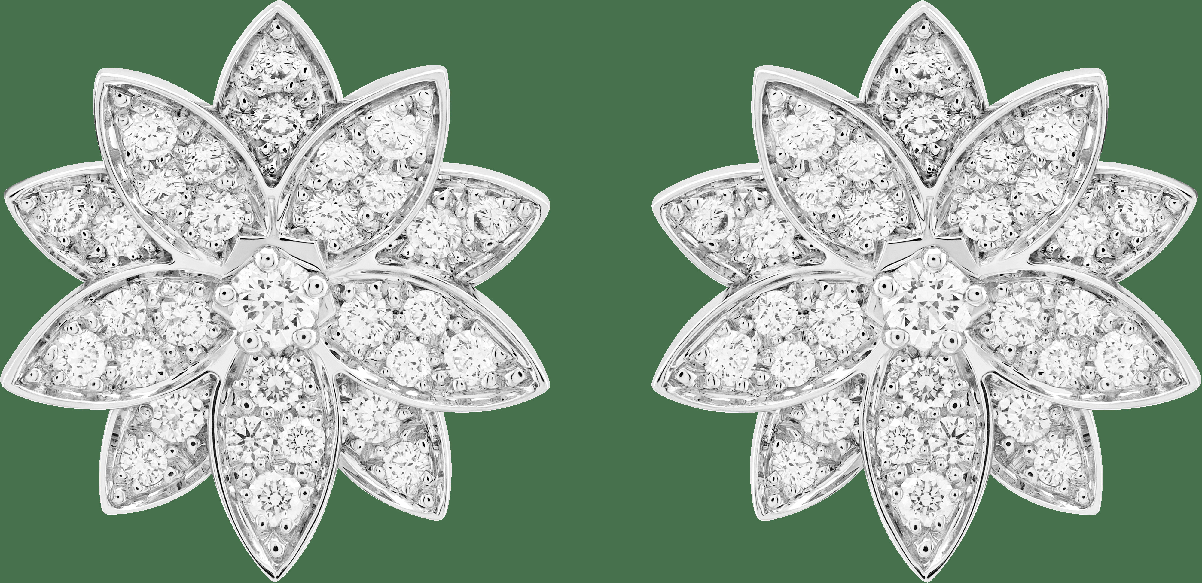 Серьги Lotus, маленькая модель, белое золото, бриллианты