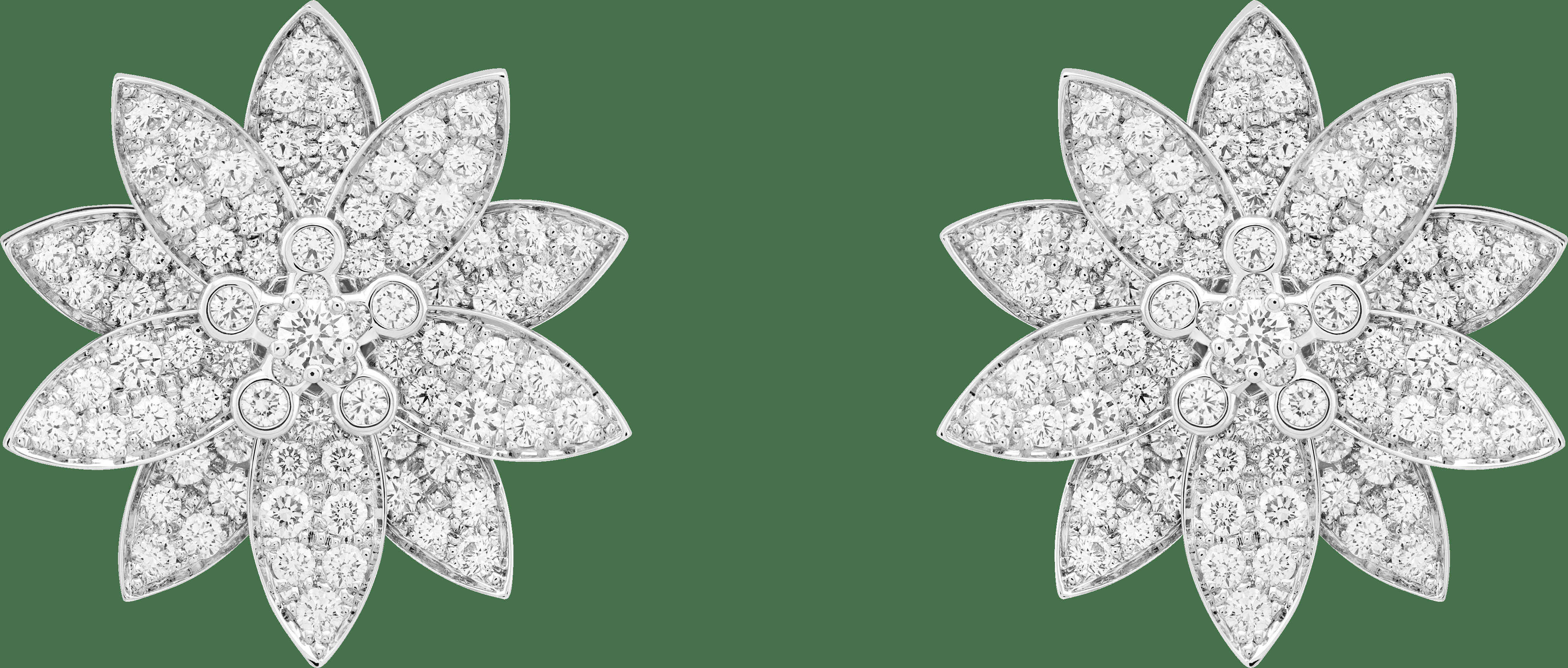 Серьги Lotus, модель среднего размера, белое золото, бриллианты