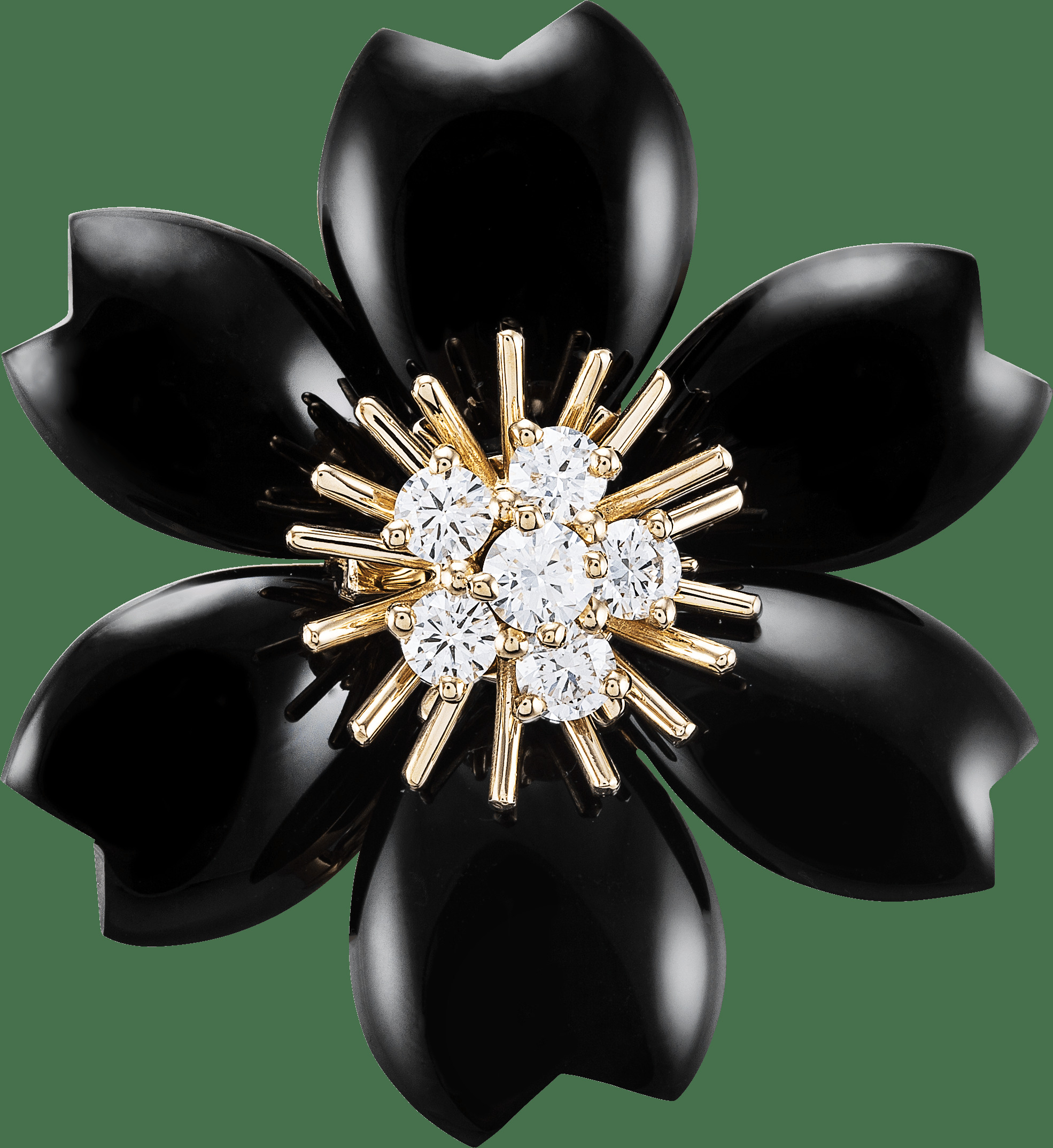 Брошь-подвеска Rose de Noël, маленькая модель, желтое золото, оникс, бриллианты