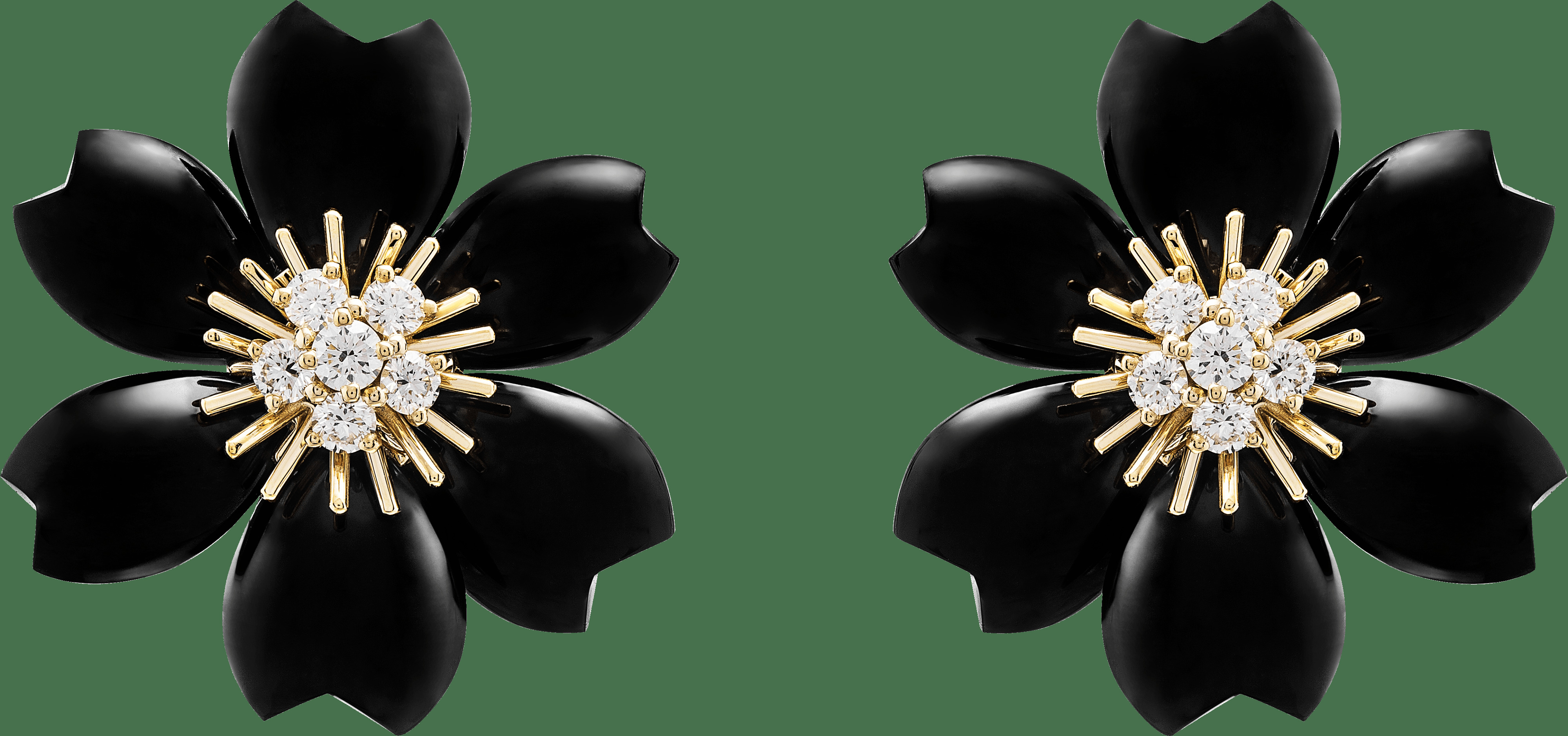 Серьги Rose de Noël, маленькая модель, желтое золото, оникс, бриллианты