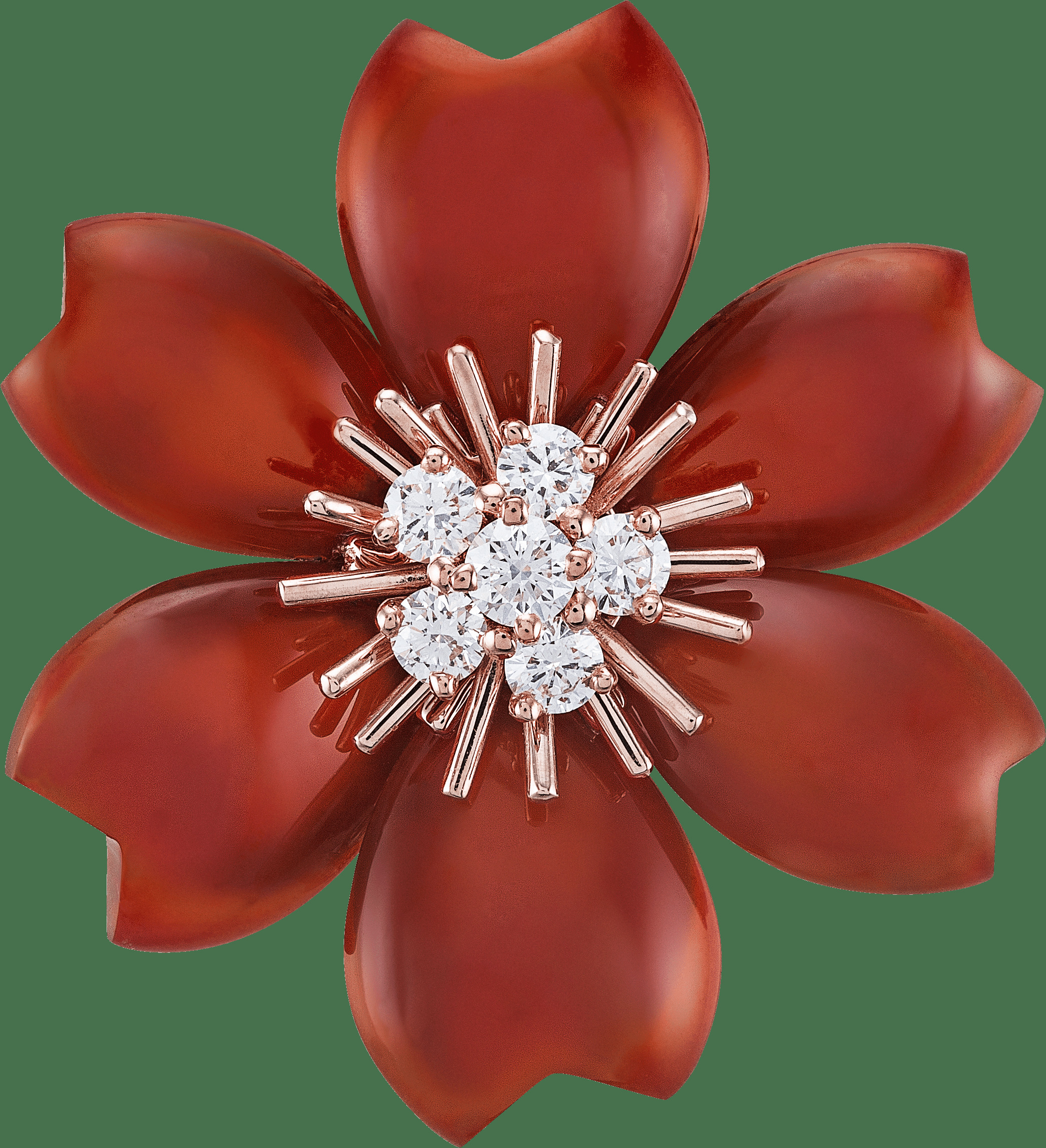 Брошь-подвеска Rose de Noël, маленькая модель, розовое золото, сердолик, бриллианты