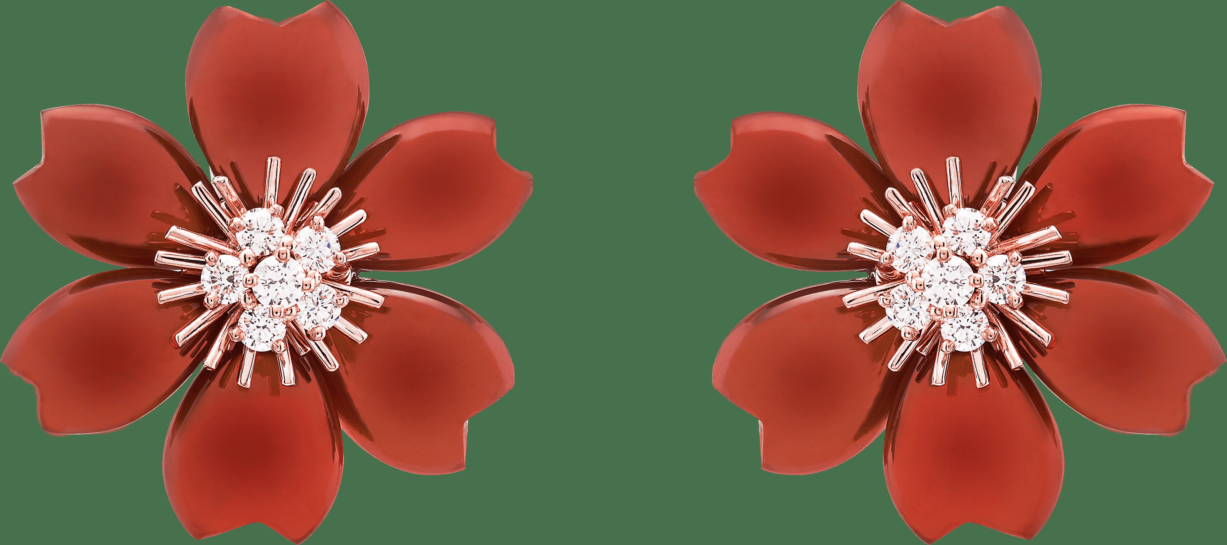 Серьги Rose de Noël, маленькая модель, розовое золото, сердолик, бриллианты