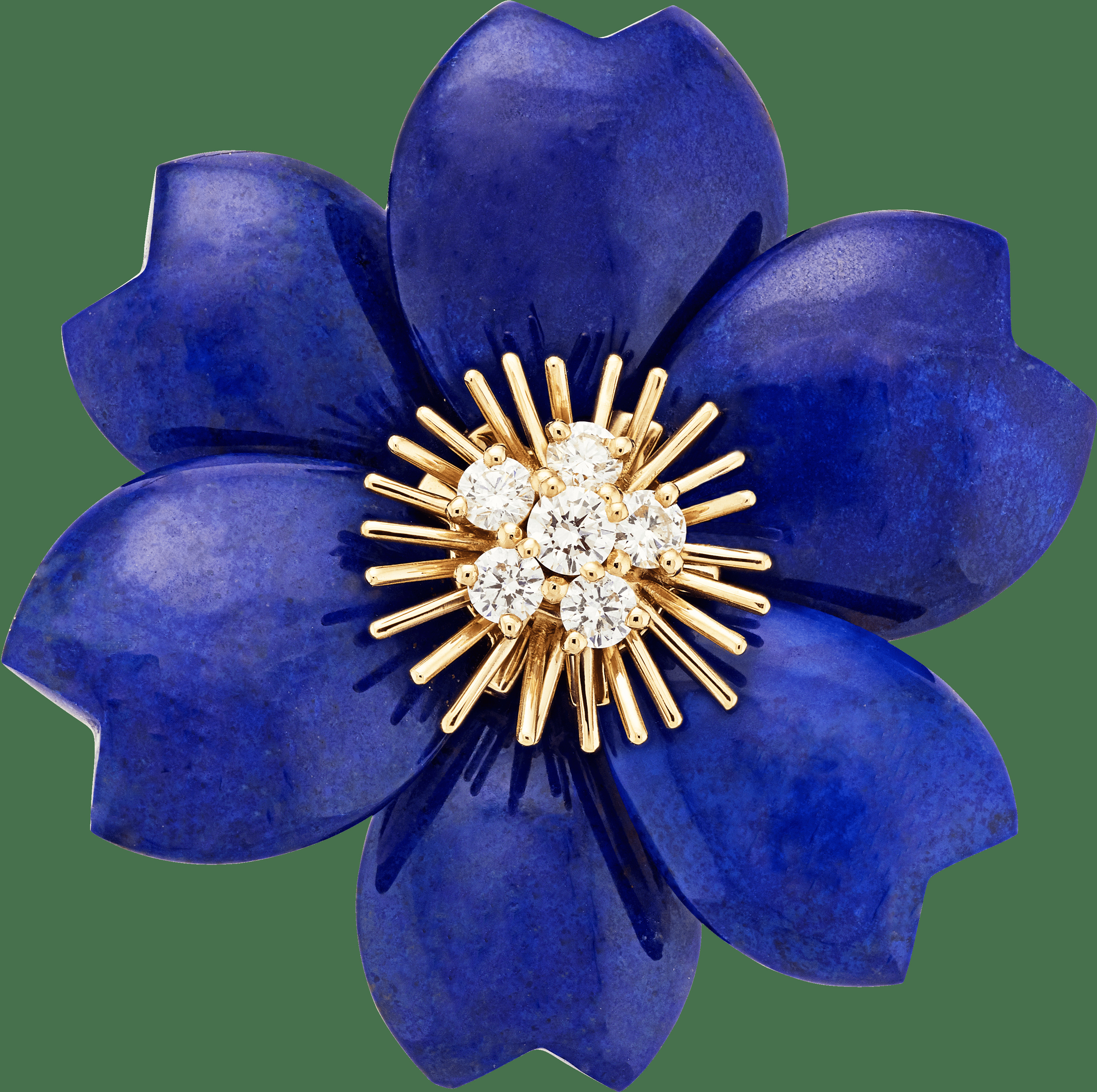 Брошь Rose de Noël, модель среднего размера, желтое золото, лазурит, бриллианты