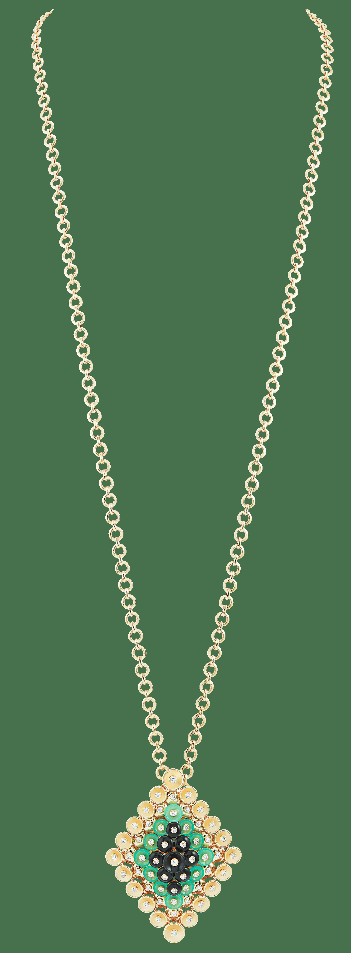 Съемная подвеска/брошь Bouton d'or, желтое золото, хризопраз, оникс, бриллианты