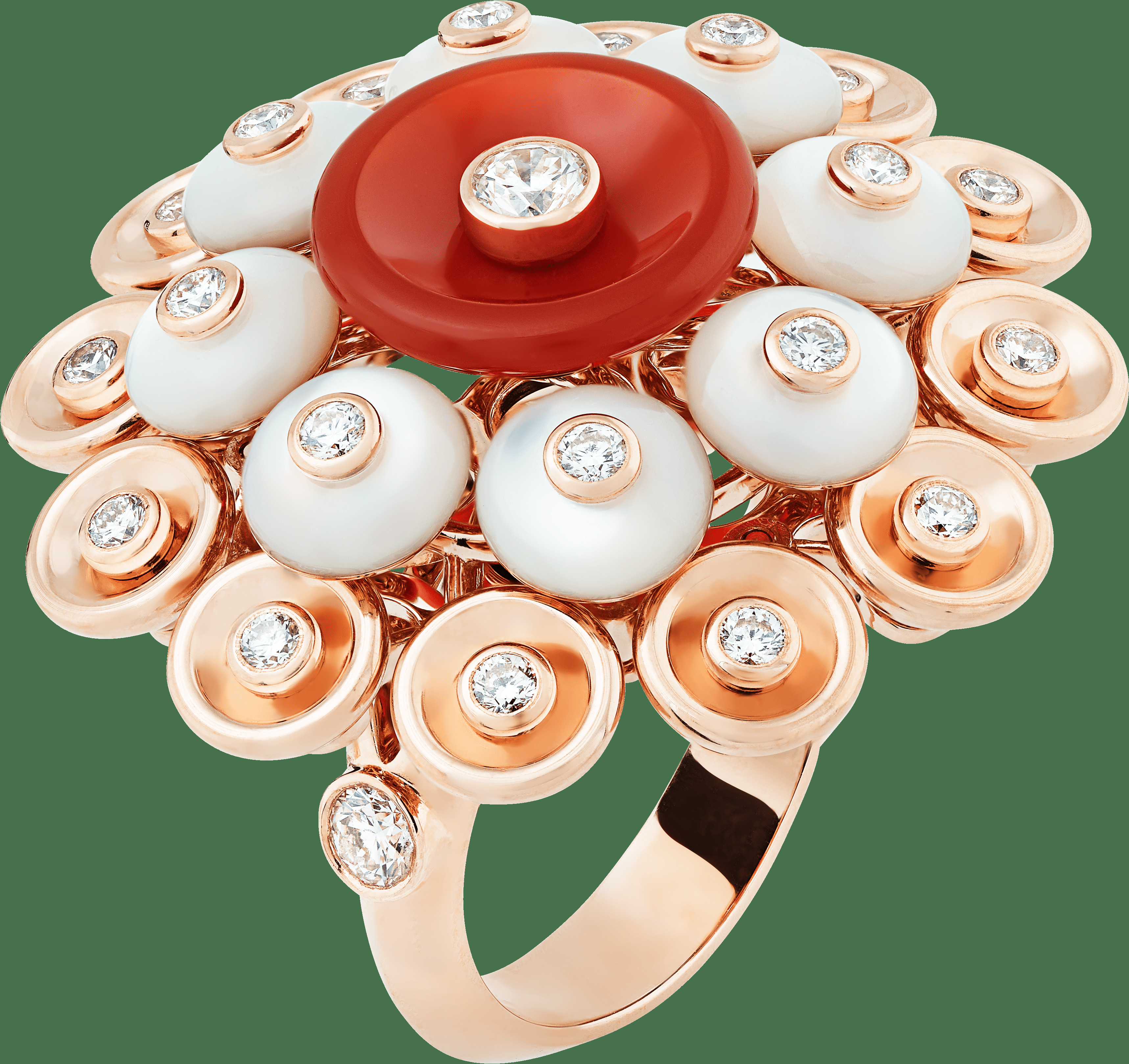 Кольцо Bouton d'or, розовое золото, сердолик, белый перламутр, бриллианты