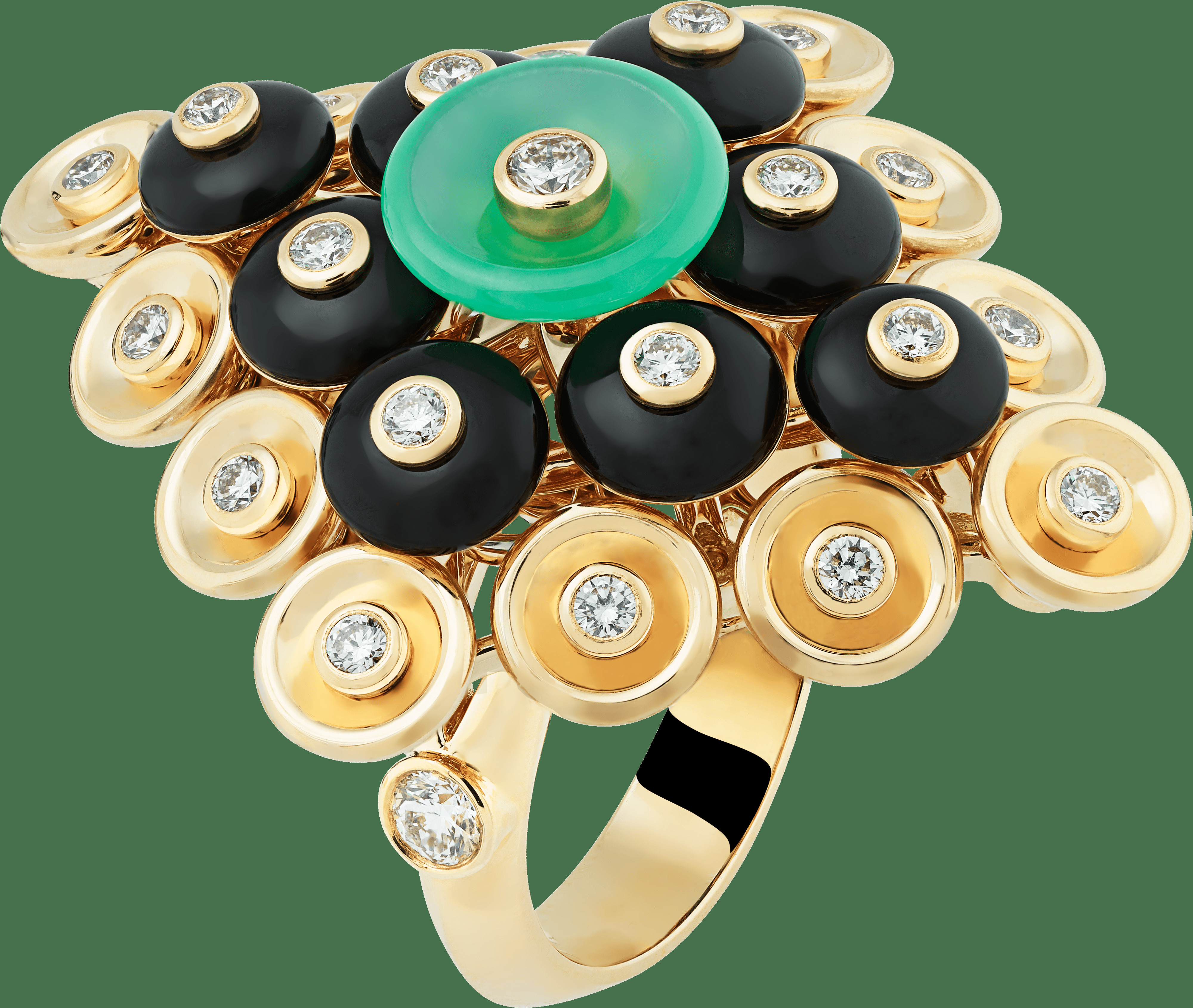 Кольцо Bouton d'or, желтое золото, хризопраз, оникс, бриллианты