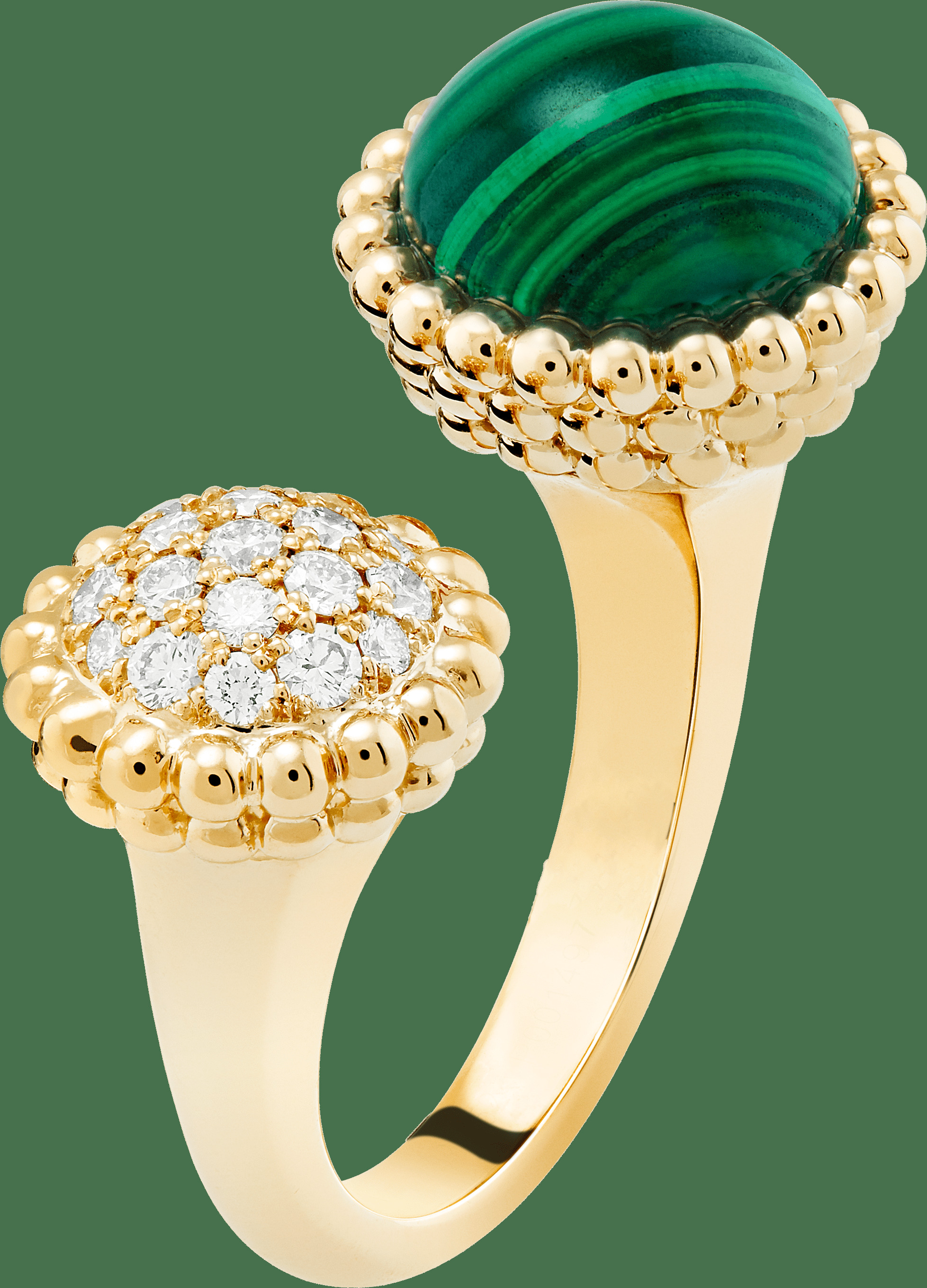 Кольцо на два пальца Perlée couleurs, желтое золото, малахит, бриллианты