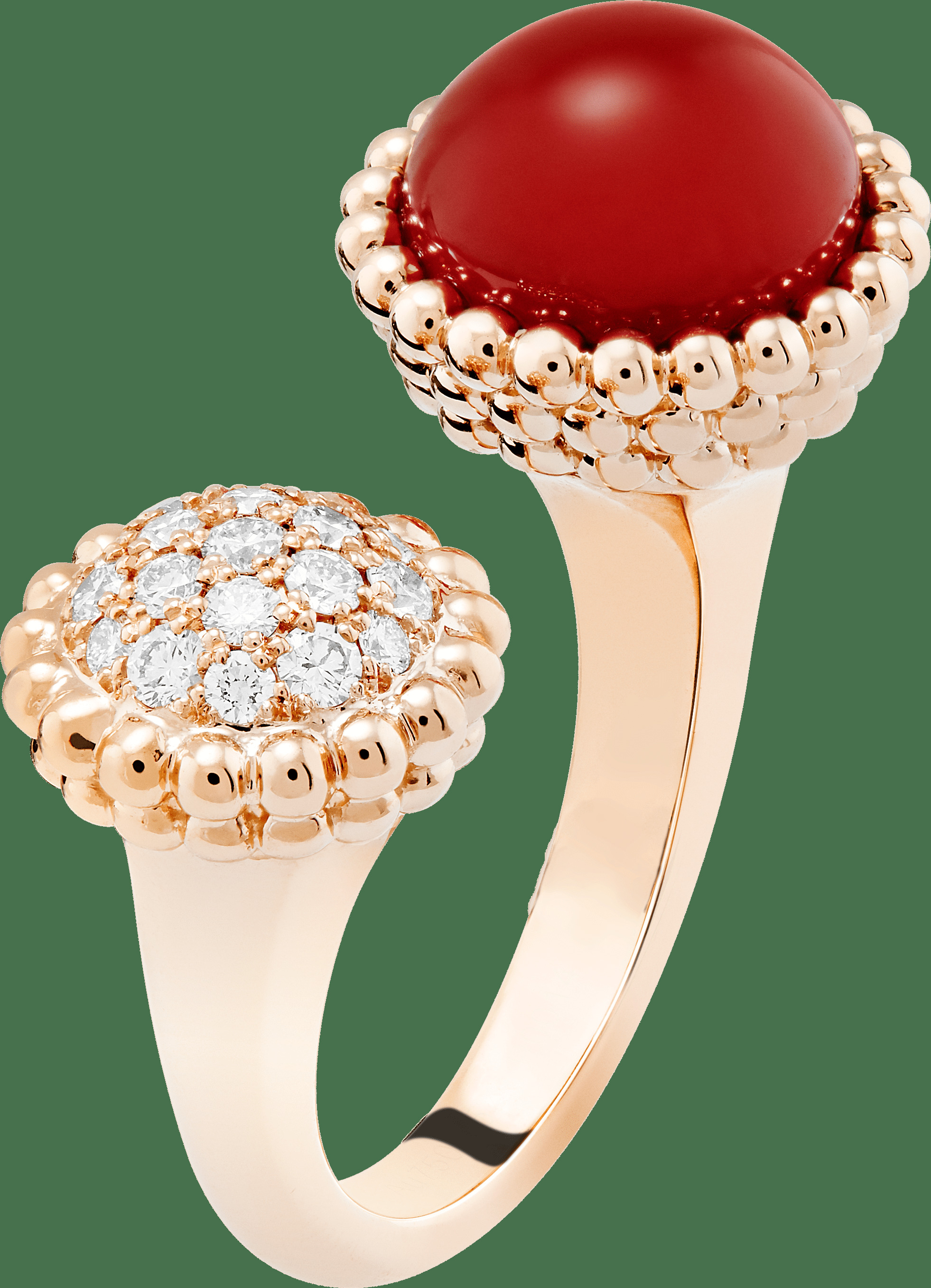 Кольцо на два пальца Perlée couleurs, розовое золото, сердолик, бриллианты