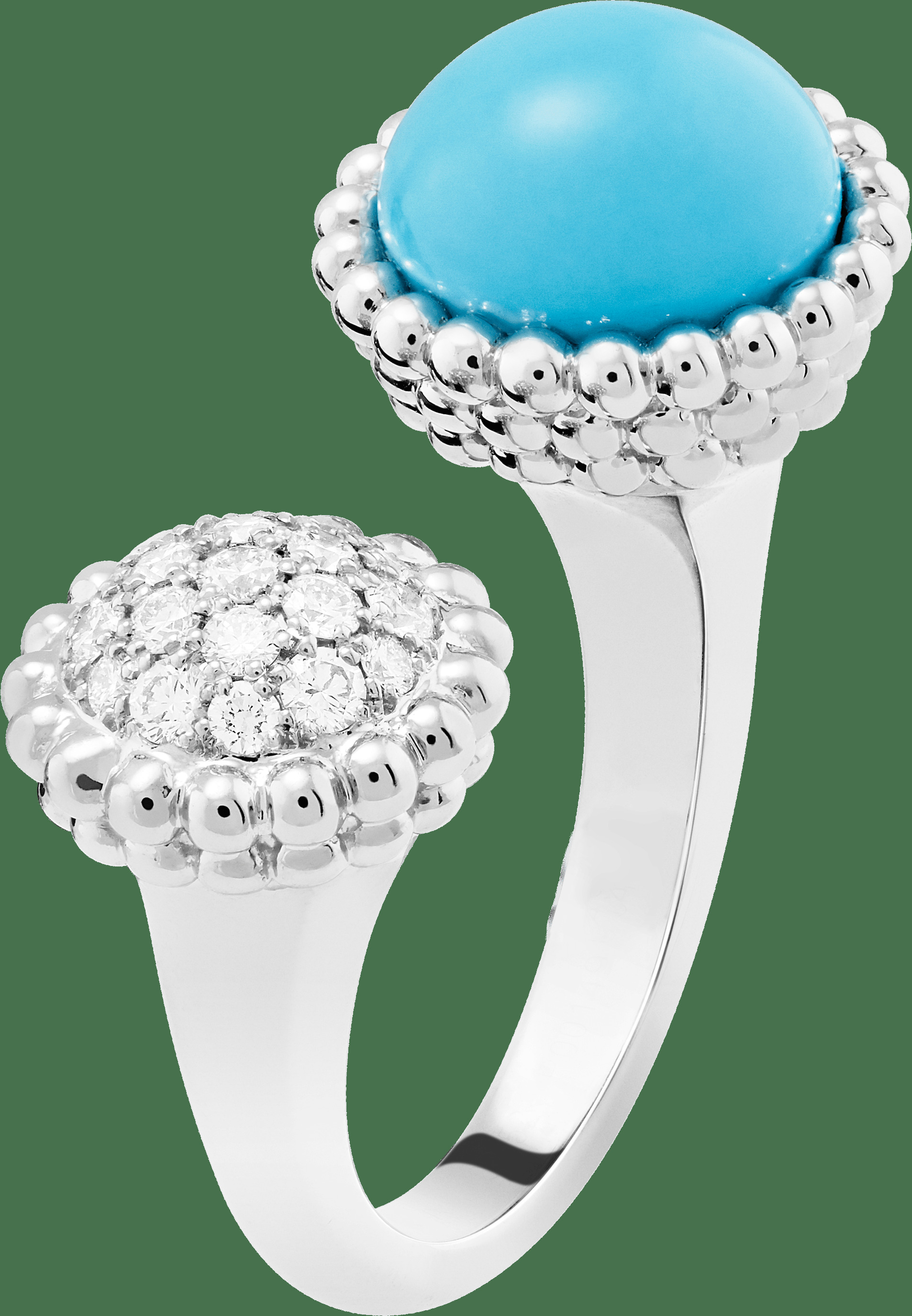 Кольцо на два пальца Perlée couleurs, белое золото, бирюза, бриллианты