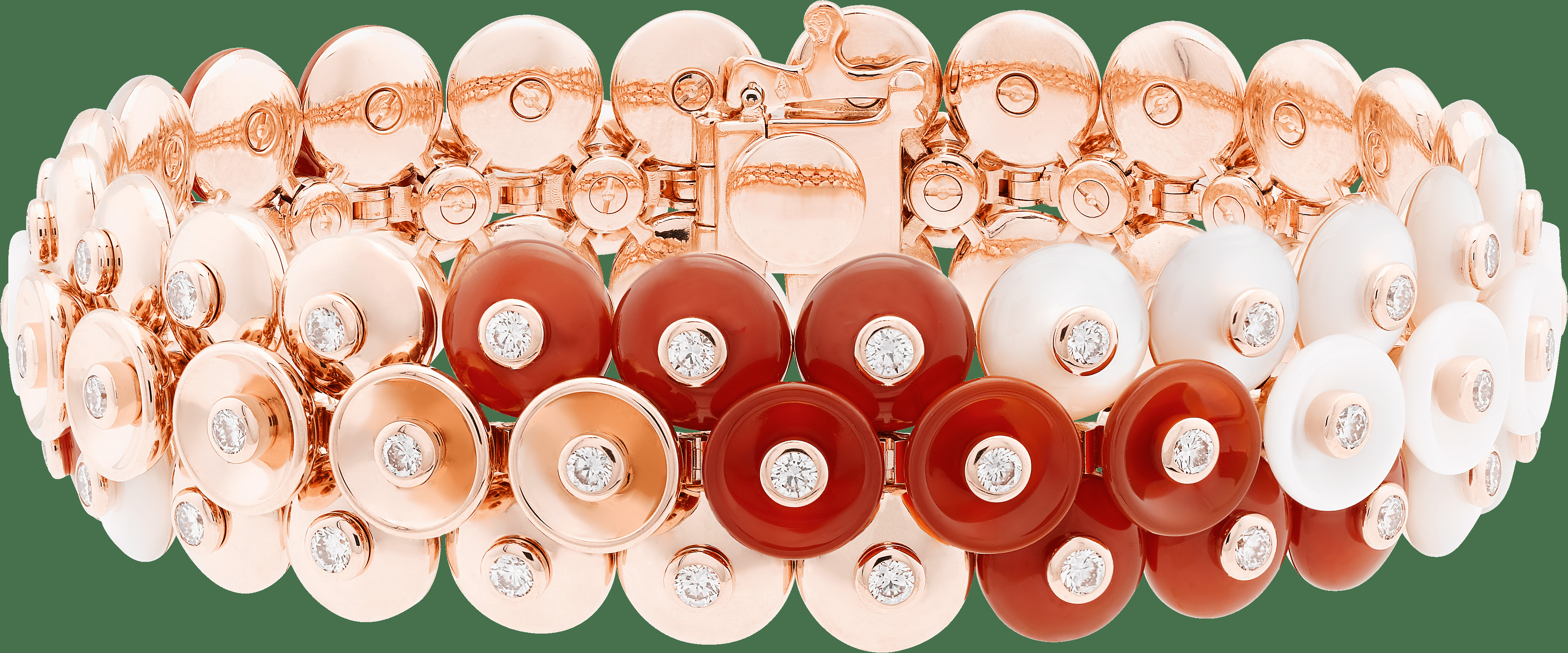 Браслет Bouton d'or, большая модель, розовое золото, белый перламутр, сердолик, бриллианты