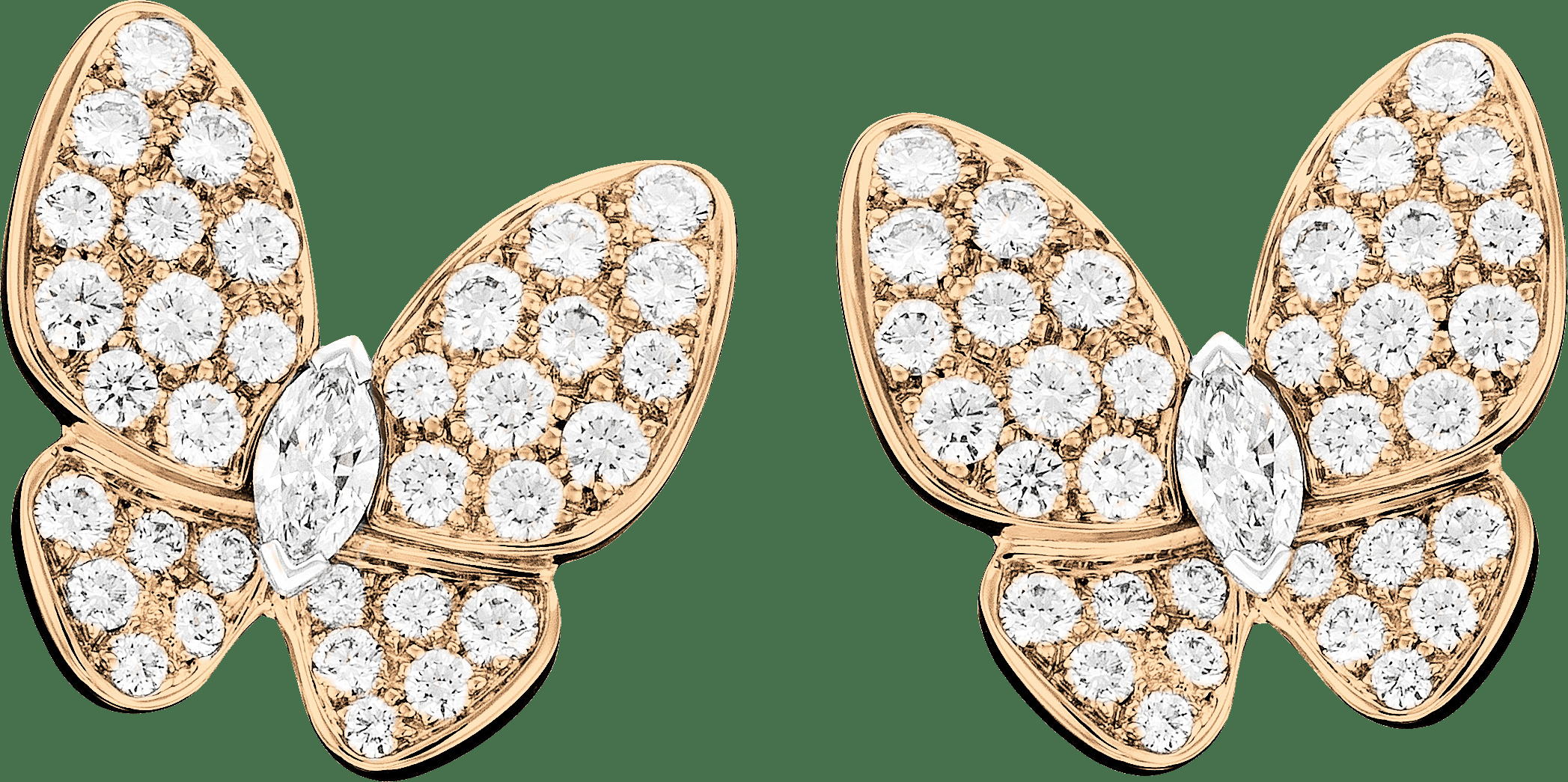 Серьги Two Butterfly, белое золото, розовое золото, бриллианты