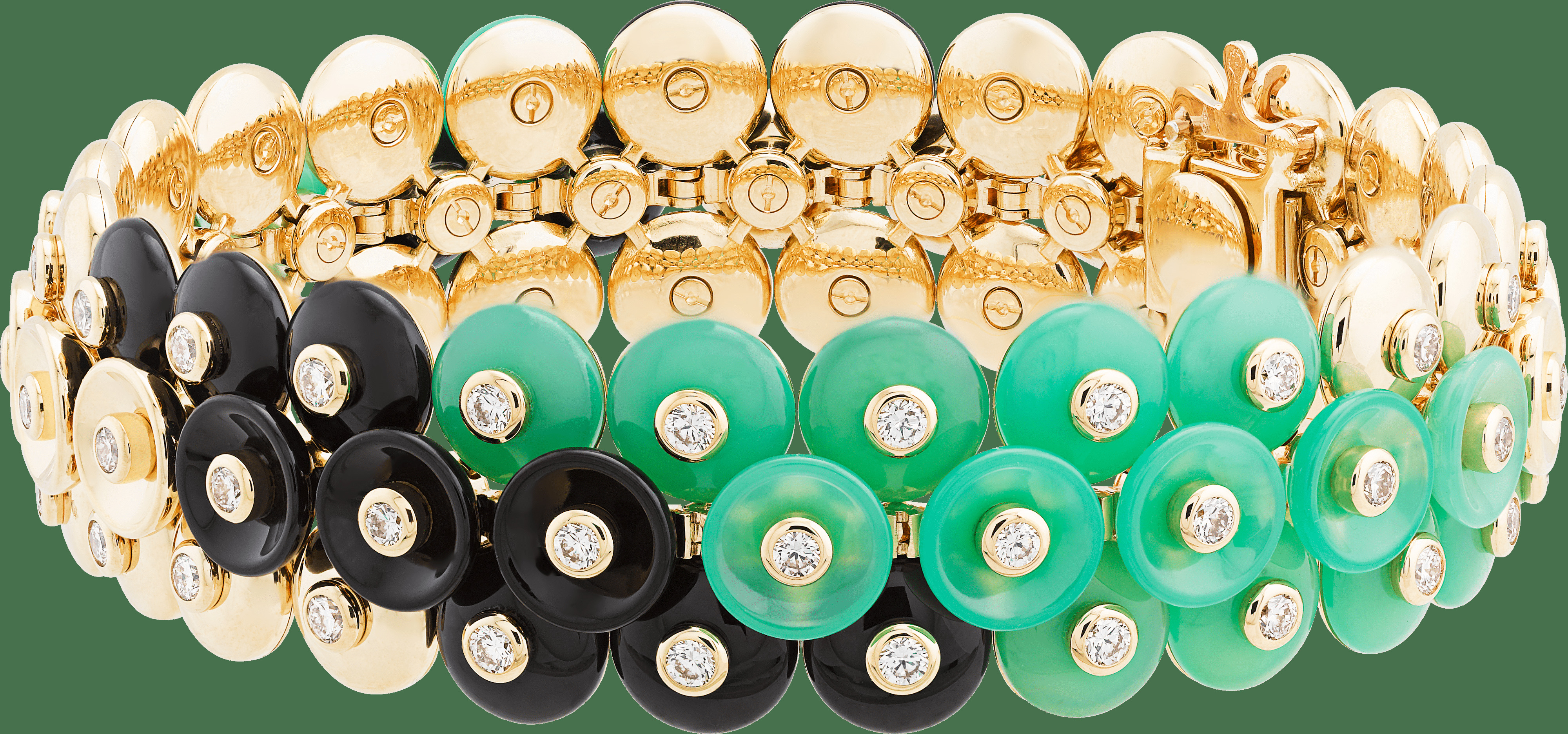 Браслет Bouton d'or, большая модель, желтое золото, хризопраз, оникс, бриллианты