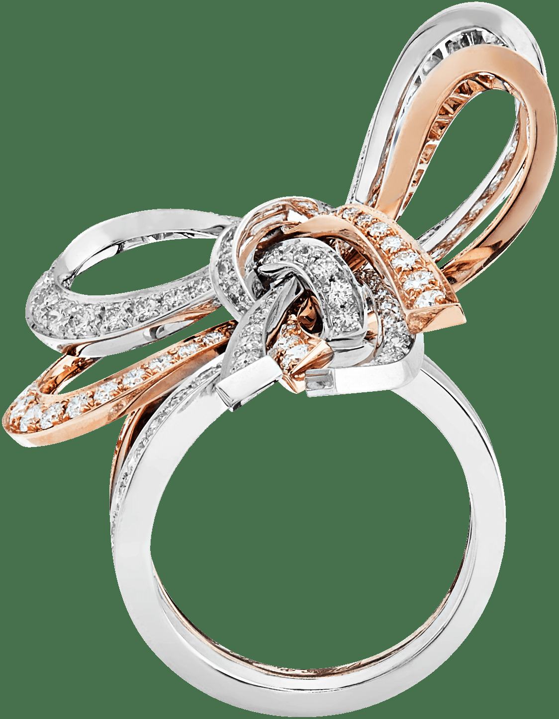 Кольцо на два пальца Nœud, белое золото, розовое золото, бриллианты
